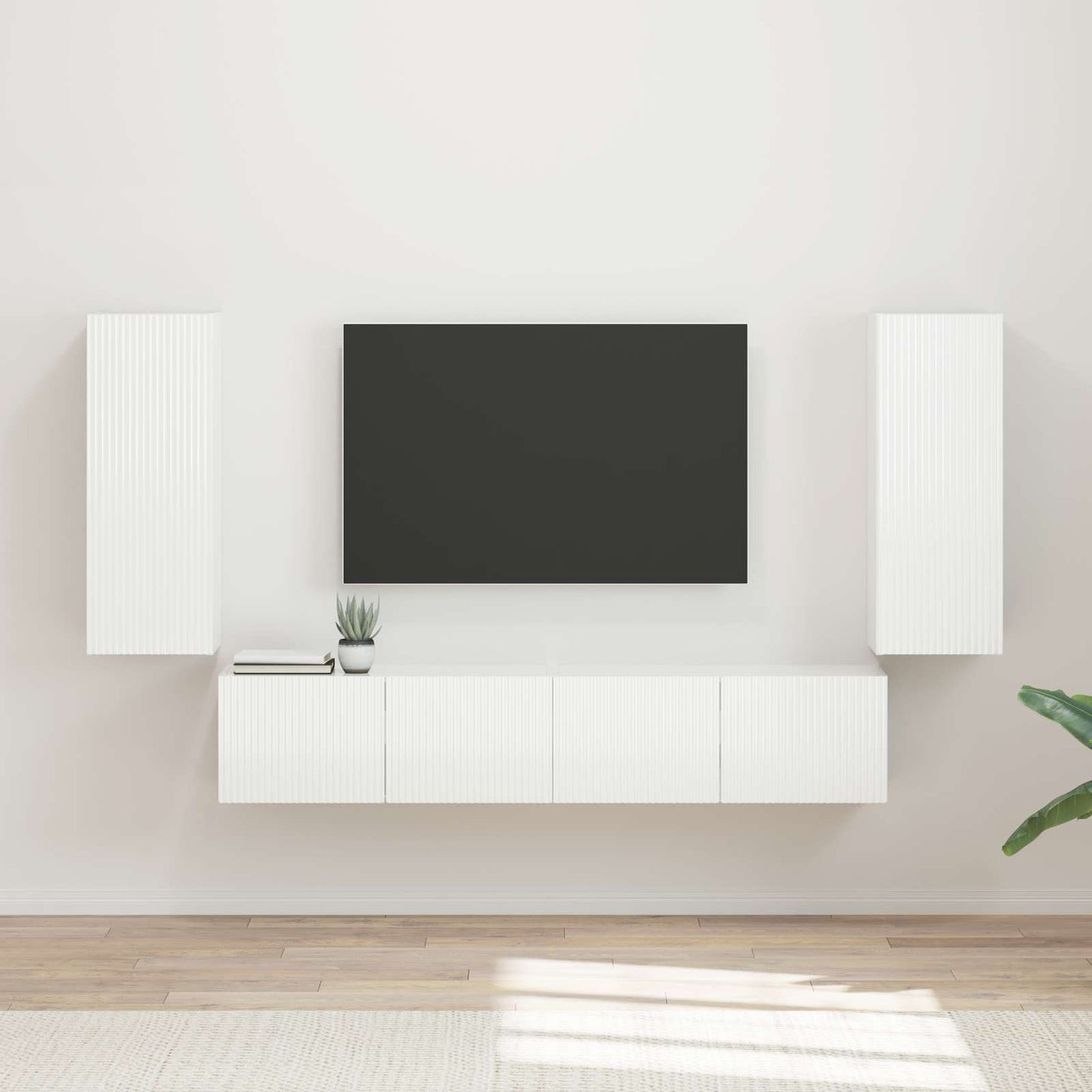 TV Wandkast Set Wandgemonteerd 4 pcs Hoogglans wit Bewerkt hout is nu te koop bij PeponiXL, paradijselijk wonen!