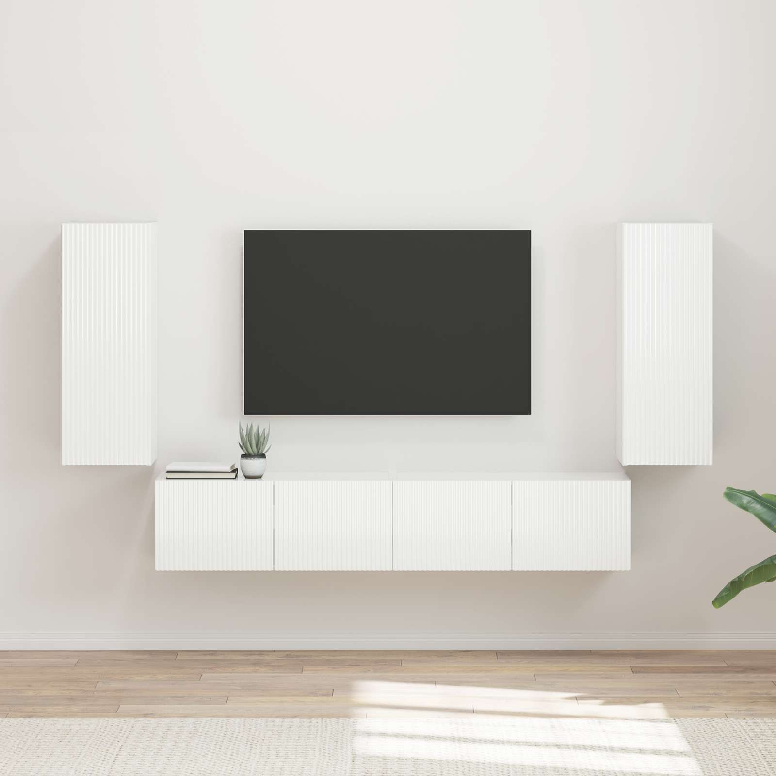 TV Wandkast Set Wandgemonteerd 4 pcs Hoogglans wit Bewerkt hout is nu te koop bij PeponiXL, paradijselijk wonen!
