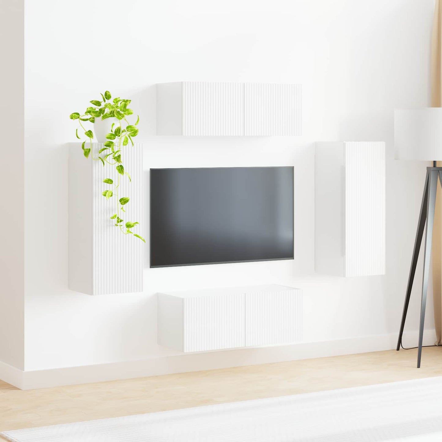TV Wandkast Set Wandgemonteerd 4 pcs Hoogglans wit Bewerkt hout is nu te koop bij PeponiXL, paradijselijk wonen!