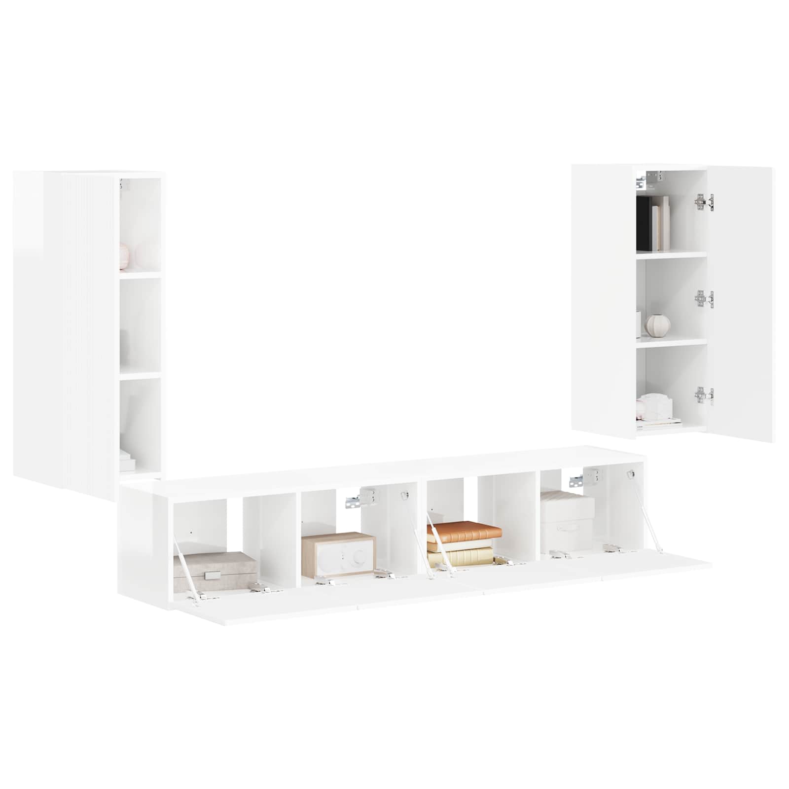 TV Wandkast Set Wandgemonteerd 4 pcs Hoogglans wit Bewerkt hout is nu te koop bij PeponiXL, paradijselijk wonen!