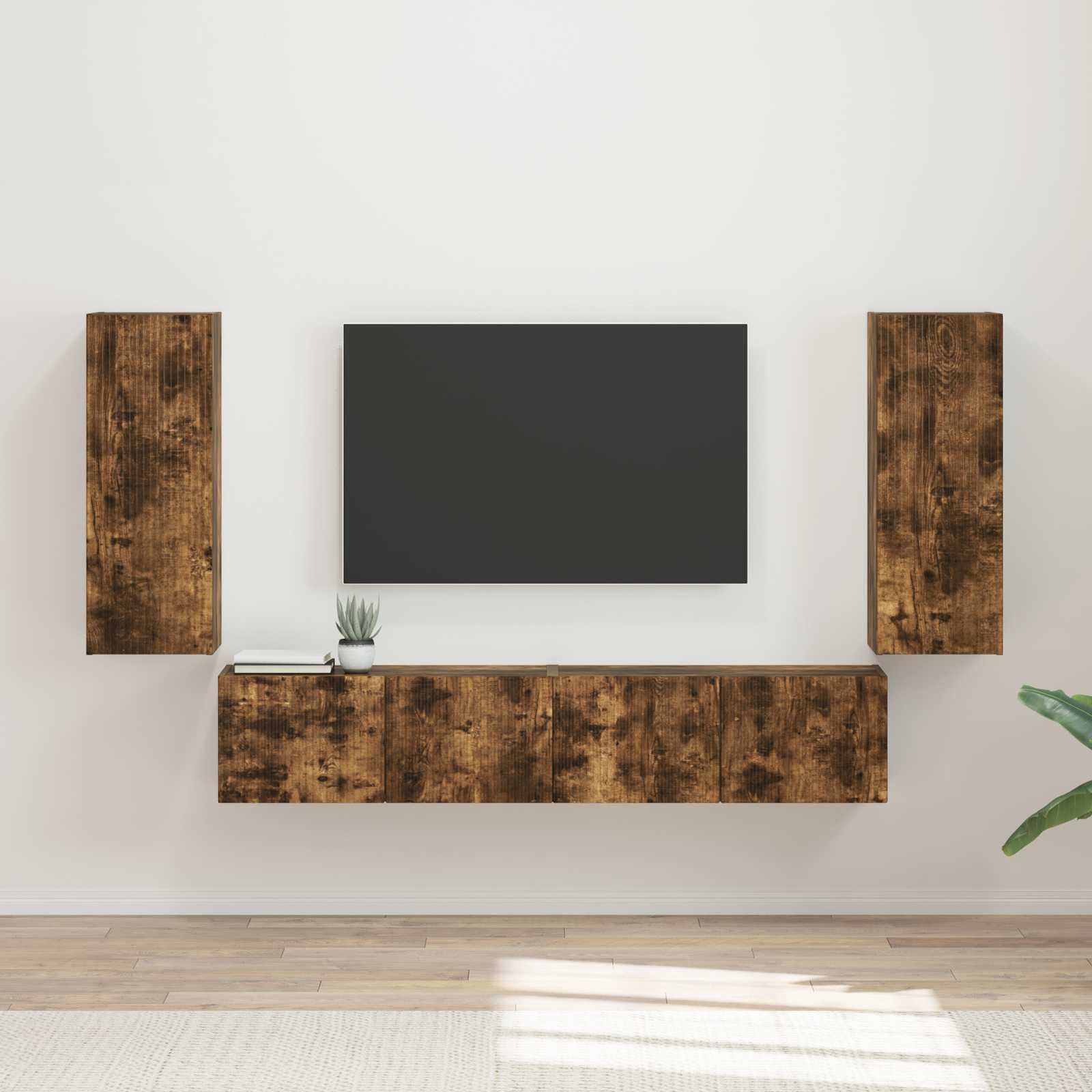 TV Wandkast Set Wandgemonteerd 4 pcs Gerookt eiken Bewerkt hout is nu te koop bij PeponiXL, paradijselijk wonen!