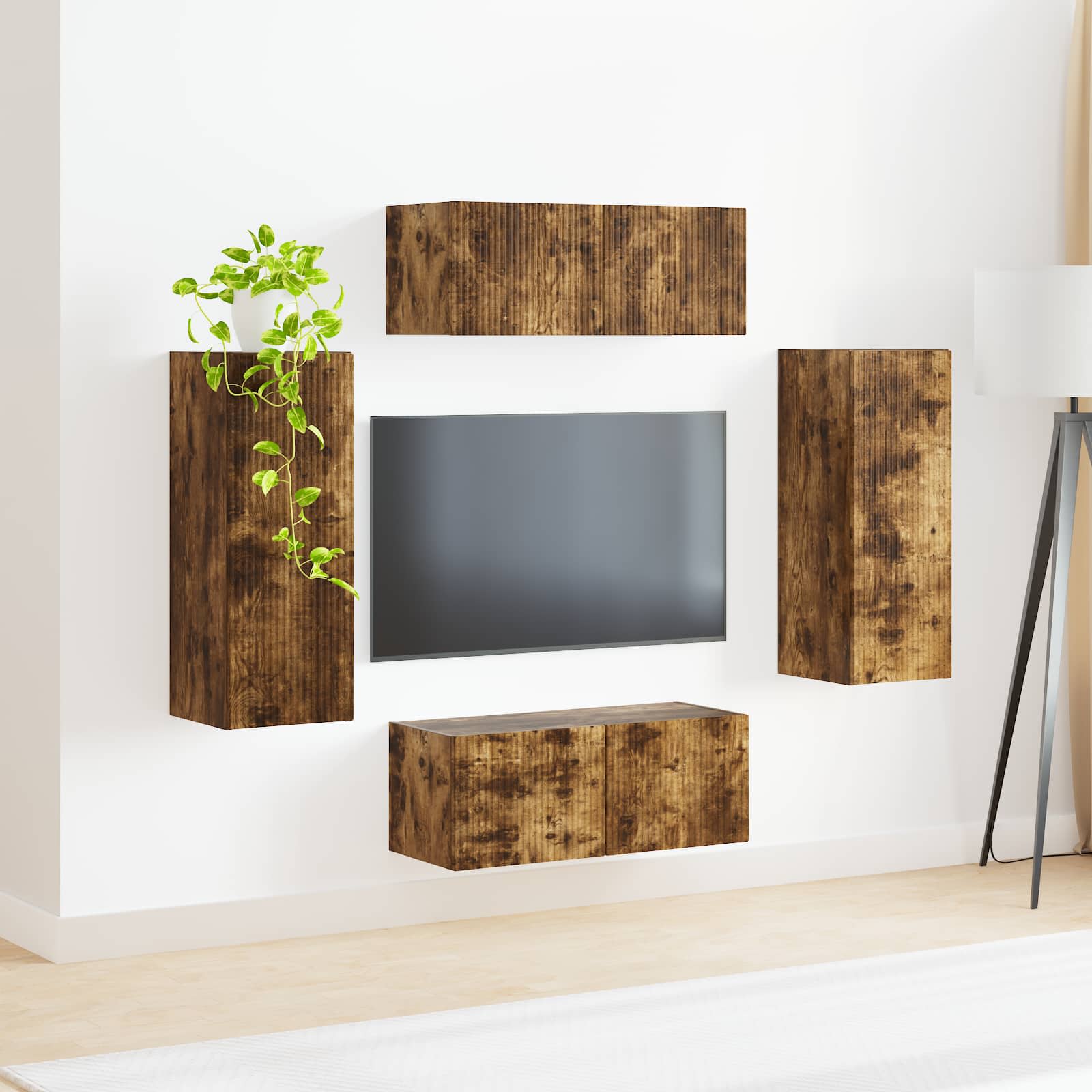 TV Wandkast Set Wandgemonteerd 4 pcs Gerookt eiken Bewerkt hout is nu te koop bij PeponiXL, paradijselijk wonen!