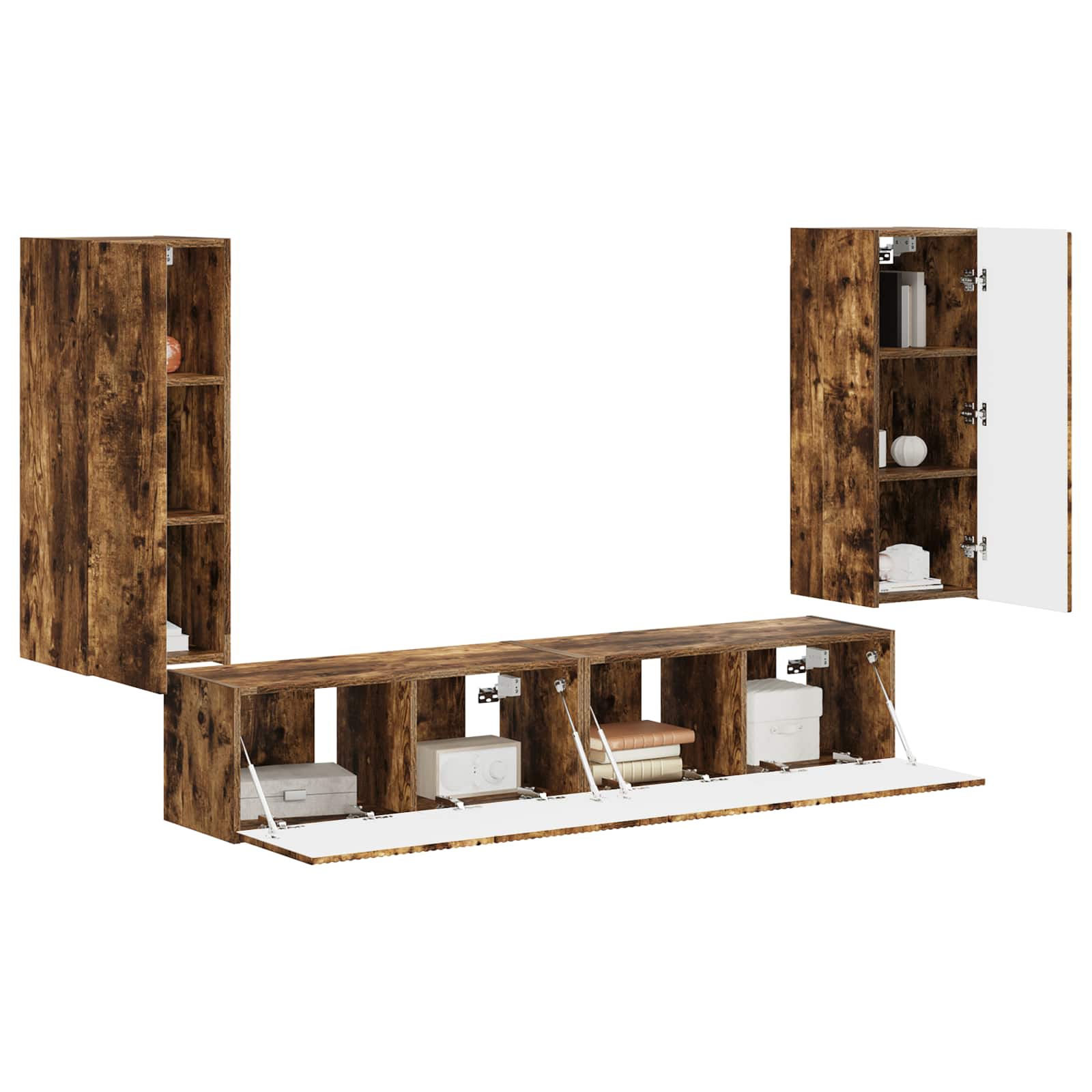 TV Wandkast Set Wandgemonteerd 4 pcs Gerookt eiken Bewerkt hout is nu te koop bij PeponiXL, paradijselijk wonen!