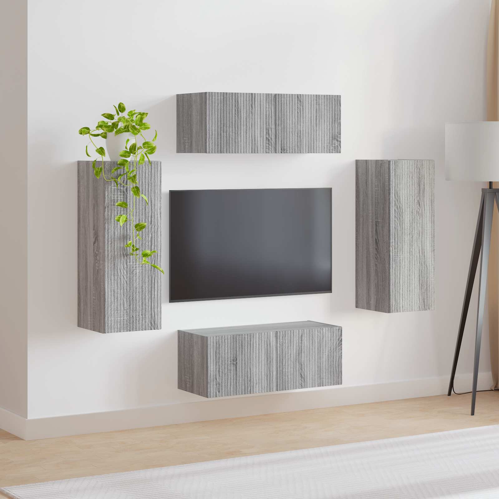 TV Wandkast Set Wandgemonteerd 4 pcs Grijs Sonoma Bewerkt hout is nu te koop bij PeponiXL, paradijselijk wonen!