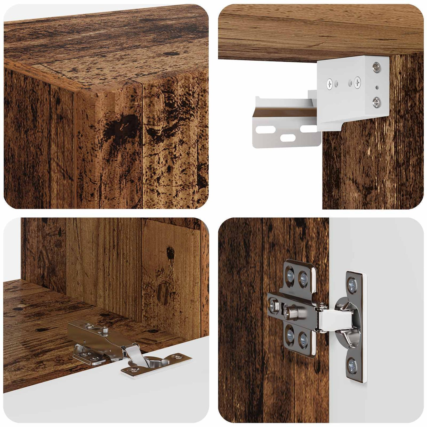 TV Wandkast Set Wandgemonteerd 4 pcs Oudhout Bewerkt hout is nu te koop bij PeponiXL, paradijselijk wonen!