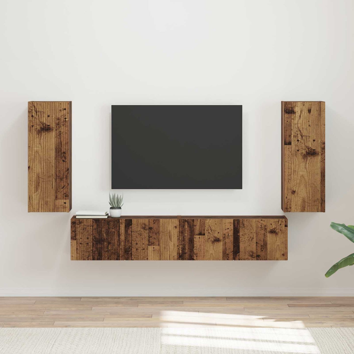 TV Wandkast Set Wandgemonteerd 4 pcs Oudhout Bewerkt hout is nu te koop bij PeponiXL, paradijselijk wonen!