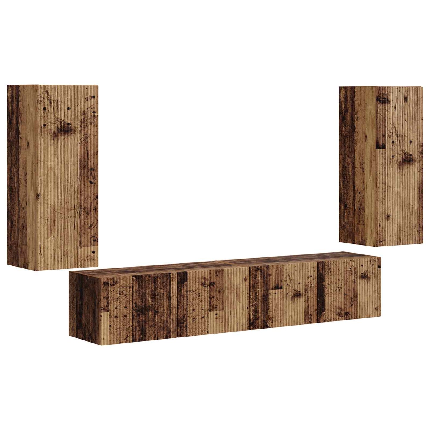 TV Wandkast Set Wandgemonteerd 4 pcs Oudhout Bewerkt hout is nu te koop bij PeponiXL, paradijselijk wonen!
