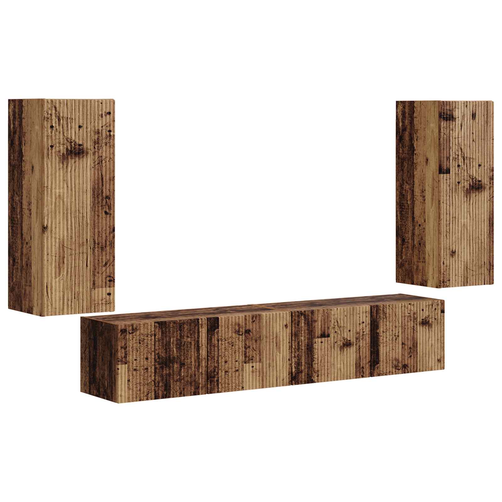 TV Wandkast Set Wandgemonteerd 4 pcs Oudhout Bewerkt hout is nu te koop bij PeponiXL, paradijselijk wonen!