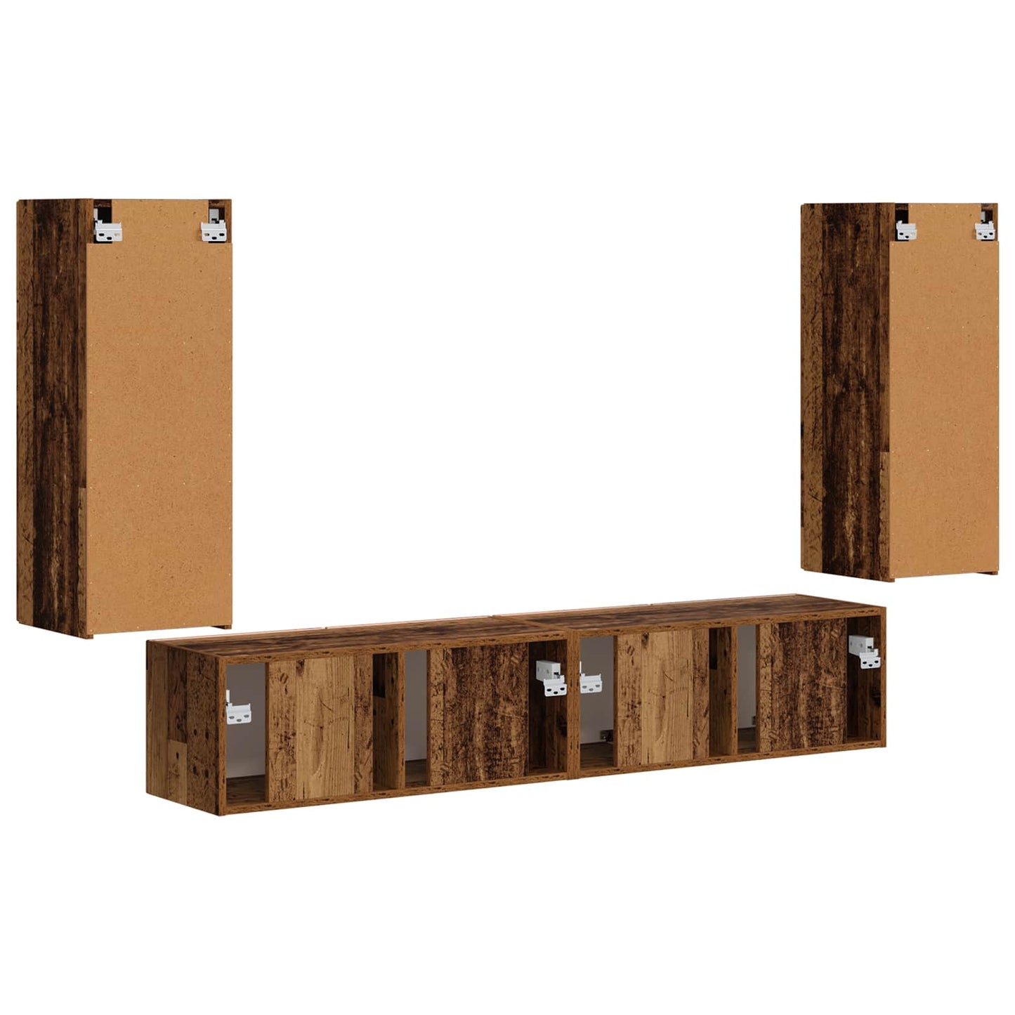 TV Wandkast Set Wandgemonteerd 4 pcs Oudhout Bewerkt hout is nu te koop bij PeponiXL, paradijselijk wonen!