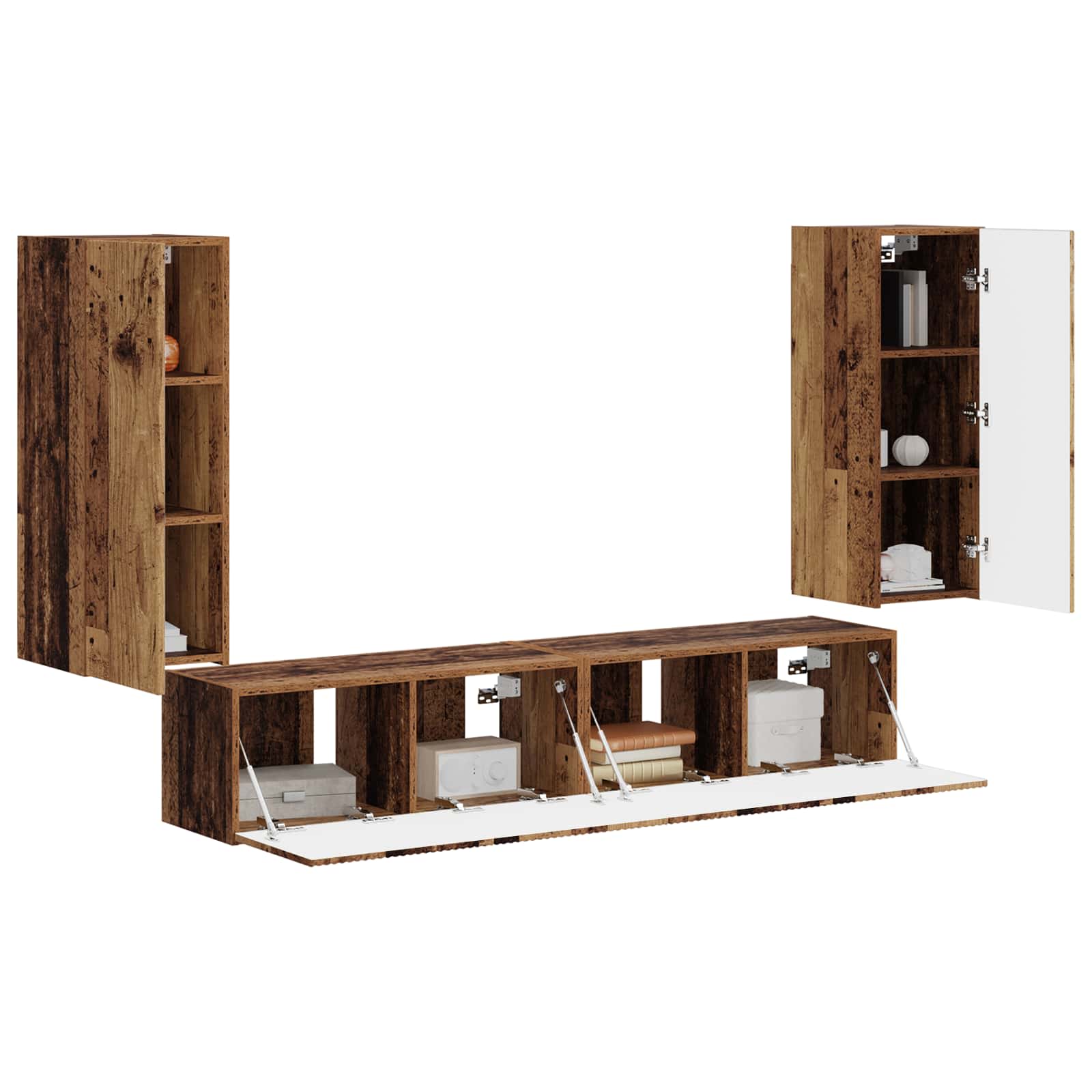 TV Wandkast Set Wandgemonteerd 4 pcs Oudhout Bewerkt hout is nu te koop bij PeponiXL, paradijselijk wonen!