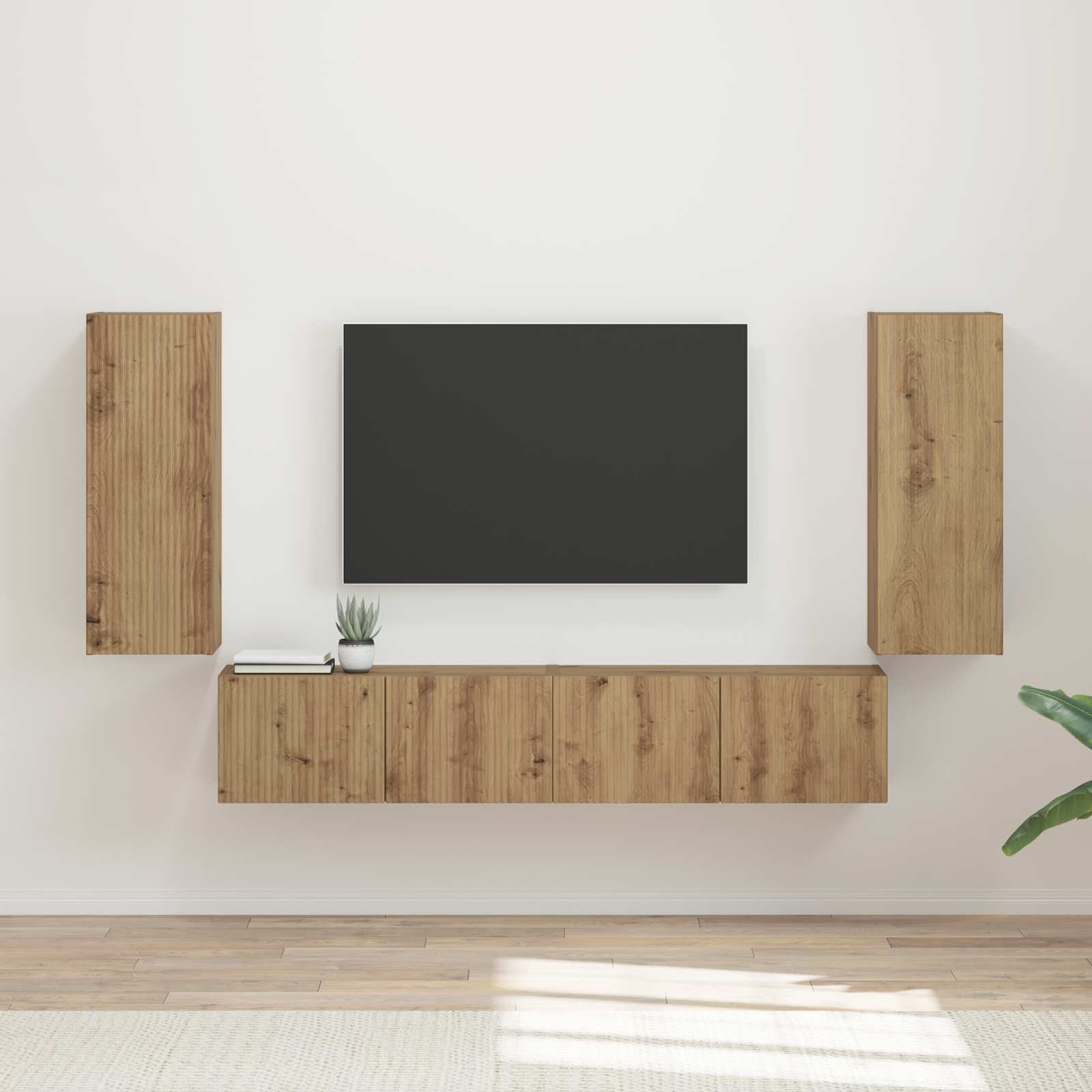 TV Wandkast Set Wandgemonteerd 4 pcs Artisan Eiken Bewerkt hout is nu te koop bij PeponiXL, paradijselijk wonen!