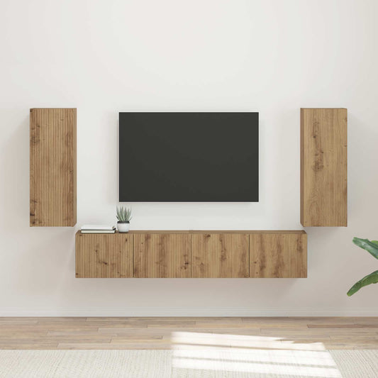 TV Wandkast Set Wandgemonteerd 4 pcs Artisan Eiken Bewerkt hout is nu te koop bij PeponiXL, paradijselijk wonen!