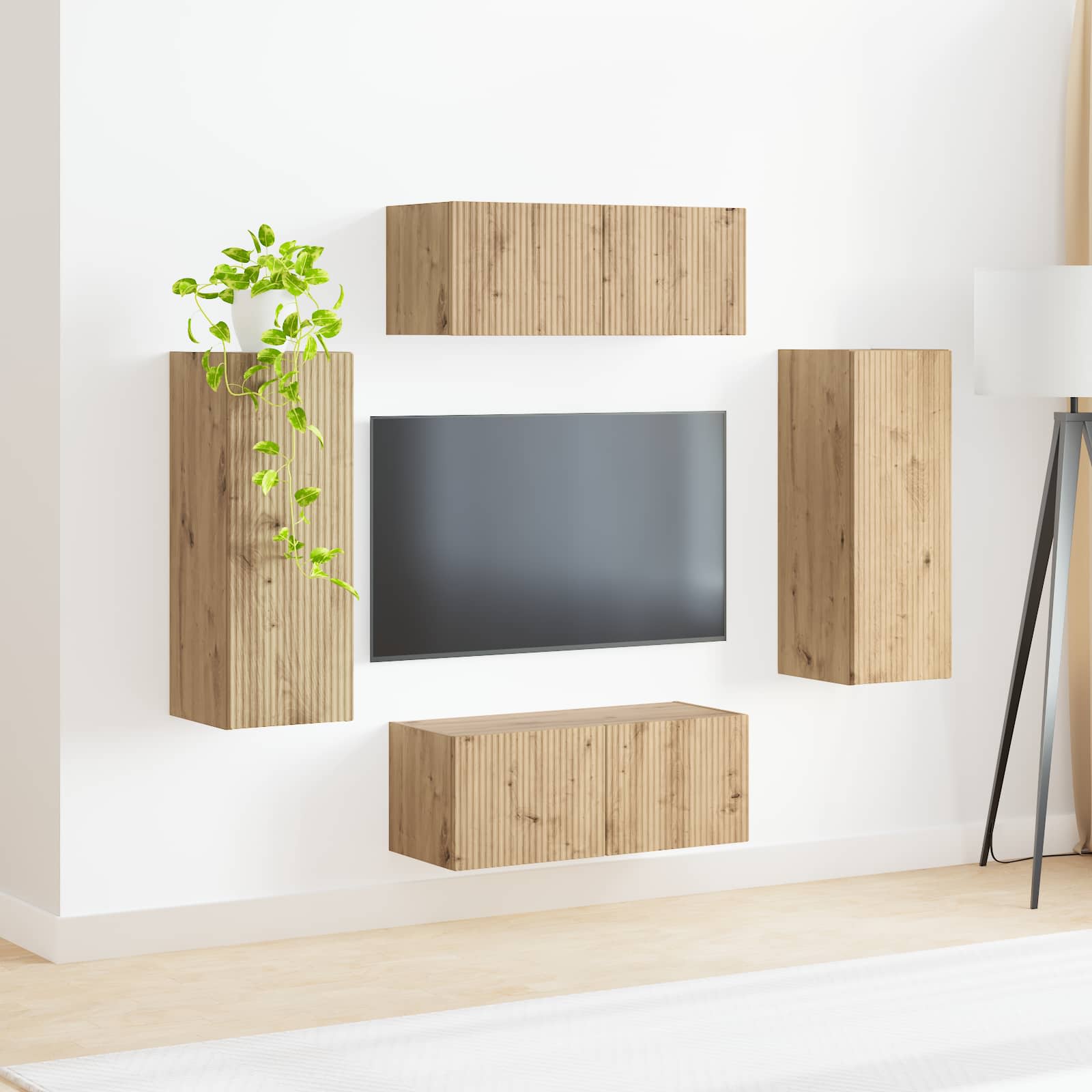 TV Wandkast Set Wandgemonteerd 4 pcs Artisan Eiken Bewerkt hout is nu te koop bij PeponiXL, paradijselijk wonen!