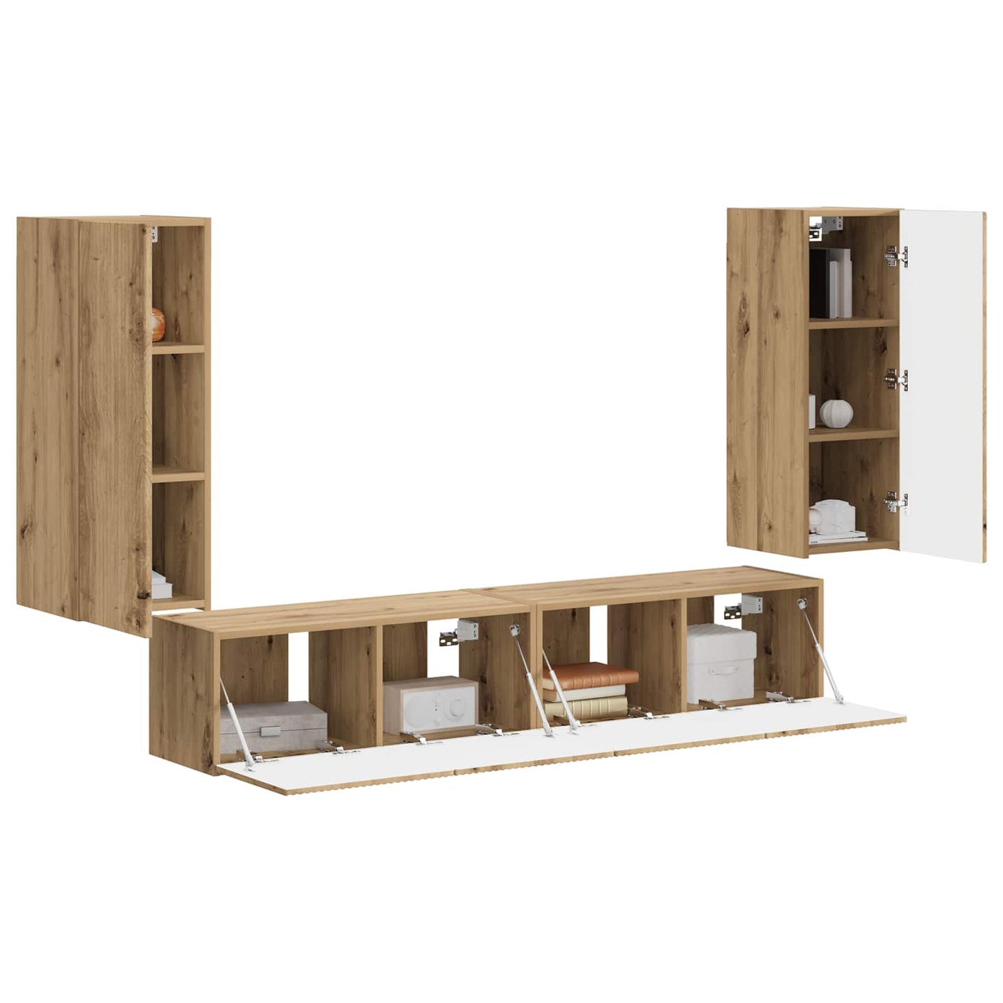 TV Wandkast Set Wandgemonteerd 4 pcs Artisan Eiken Bewerkt hout is nu te koop bij PeponiXL, paradijselijk wonen!