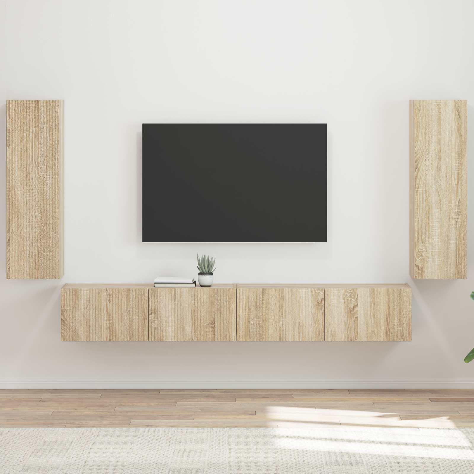 TV Wandkast Set Wandgemonteerd 4 pcs Sonoma Eiken Bewerkt hout is nu te koop bij PeponiXL, paradijselijk wonen!