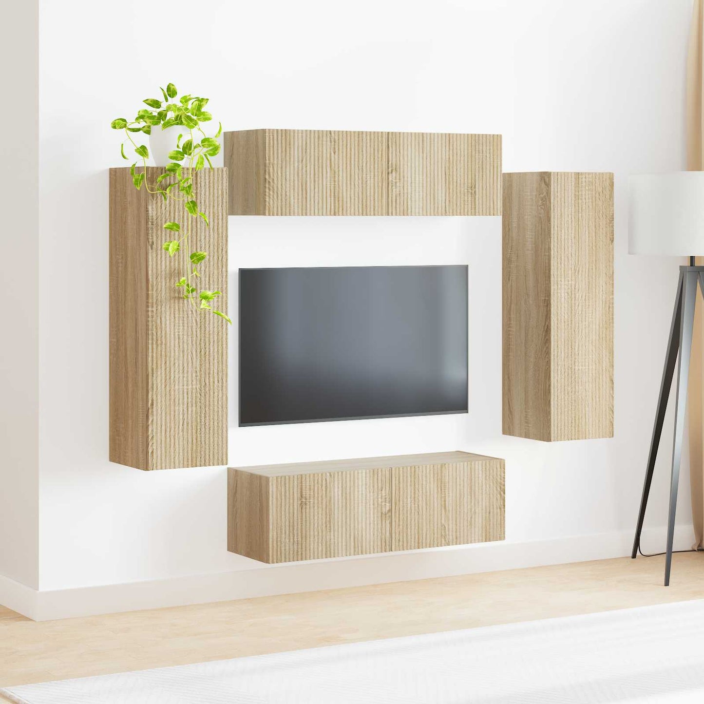 TV Wandkast Set Wandgemonteerd 4 pcs Sonoma Eiken Bewerkt hout is nu te koop bij PeponiXL, paradijselijk wonen!