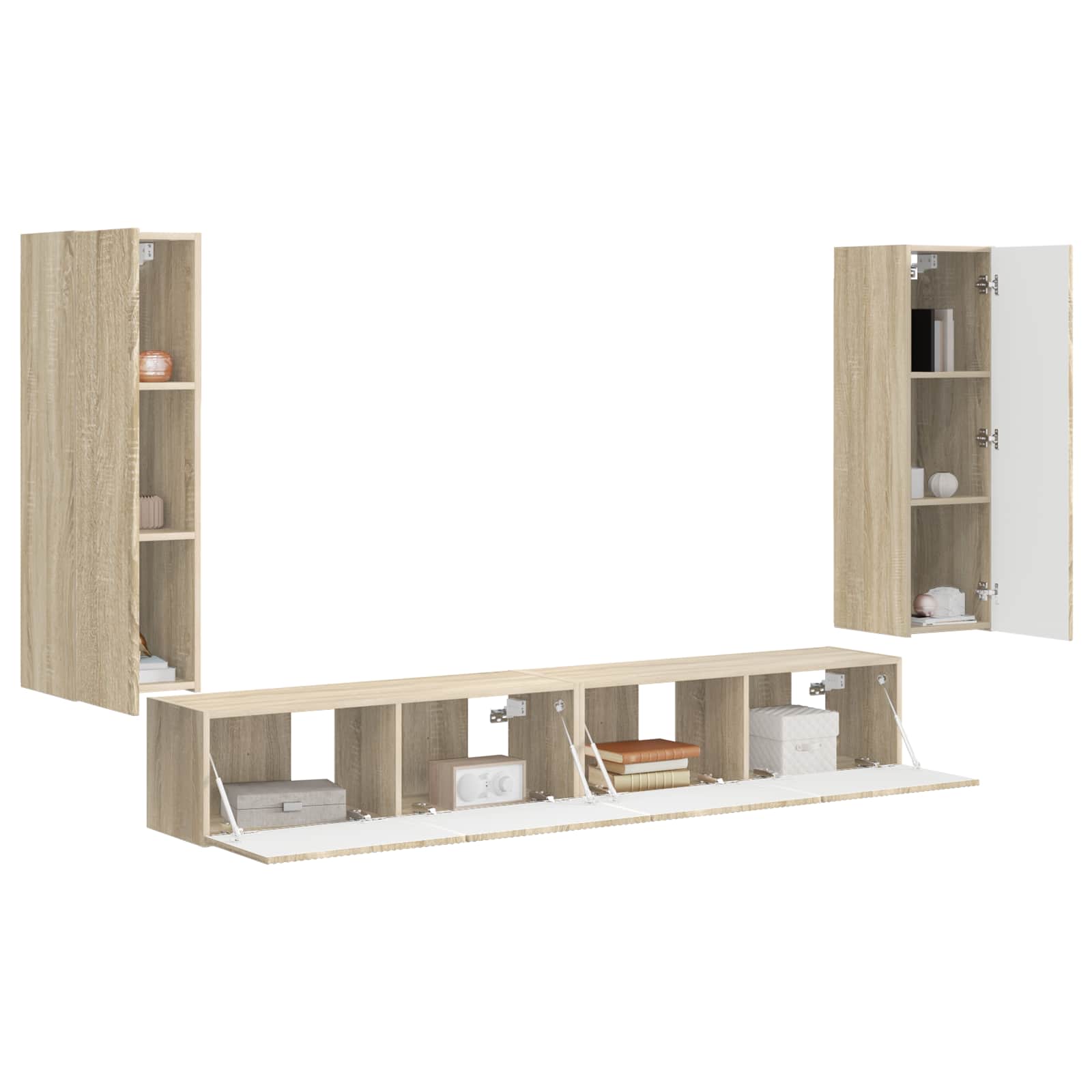 TV Wandkast Set Wandgemonteerd 4 pcs Sonoma Eiken Bewerkt hout is nu te koop bij PeponiXL, paradijselijk wonen!