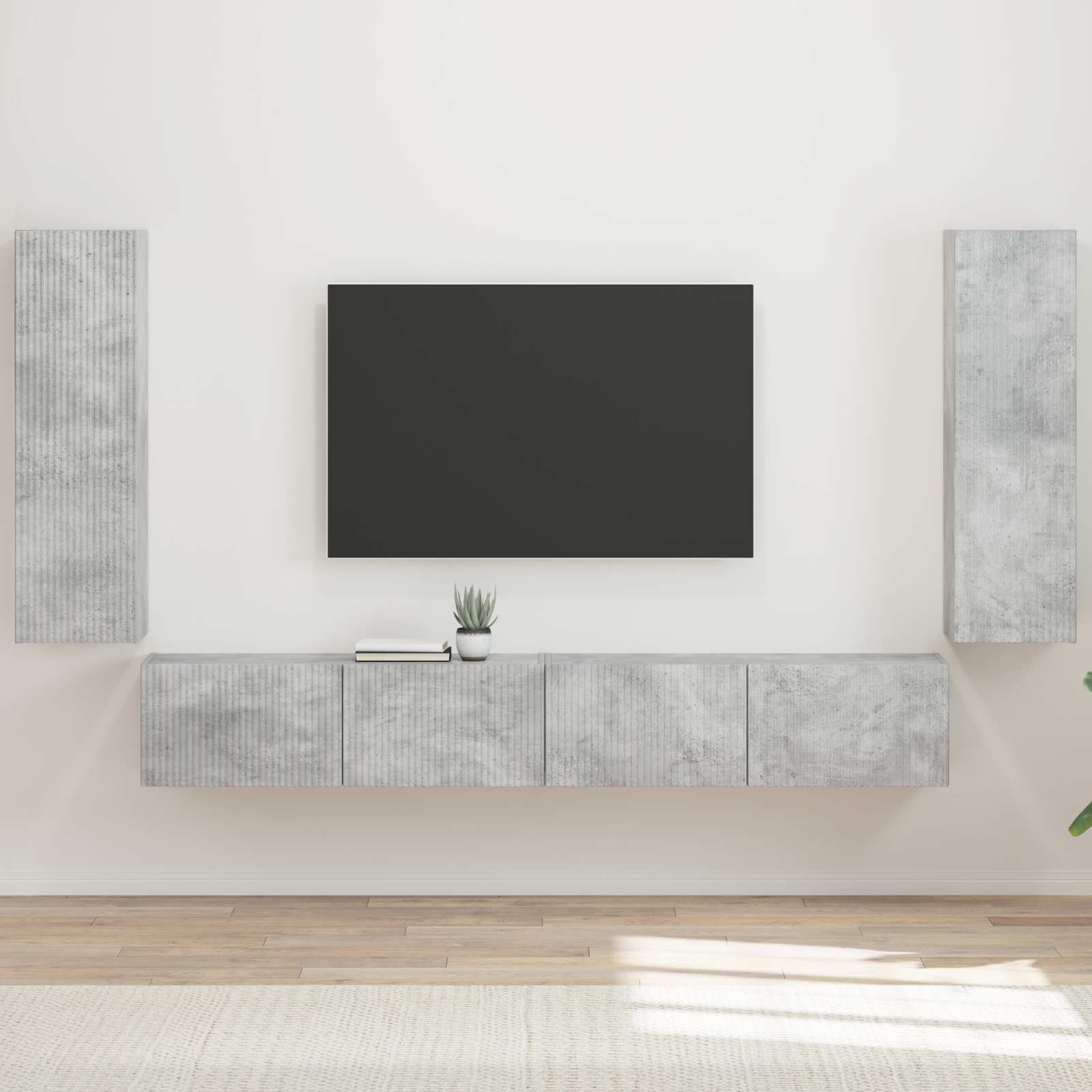 TV Wandkast Set Wandgemonteerd 4 pcs Beton Grijs Bewerkt hout is nu te koop bij PeponiXL, paradijselijk wonen!
