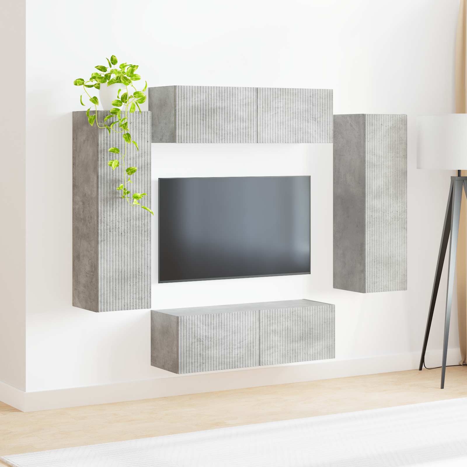 TV Wandkast Set Wandgemonteerd 4 pcs Beton Grijs Bewerkt hout is nu te koop bij PeponiXL, paradijselijk wonen!