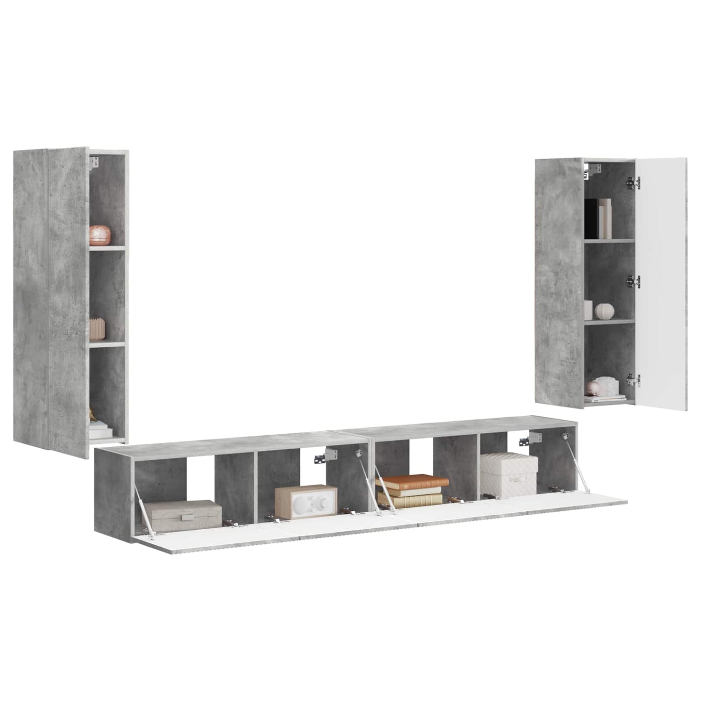 TV Wandkast Set Wandgemonteerd 4 pcs Beton Grijs Bewerkt hout is nu te koop bij PeponiXL, paradijselijk wonen!