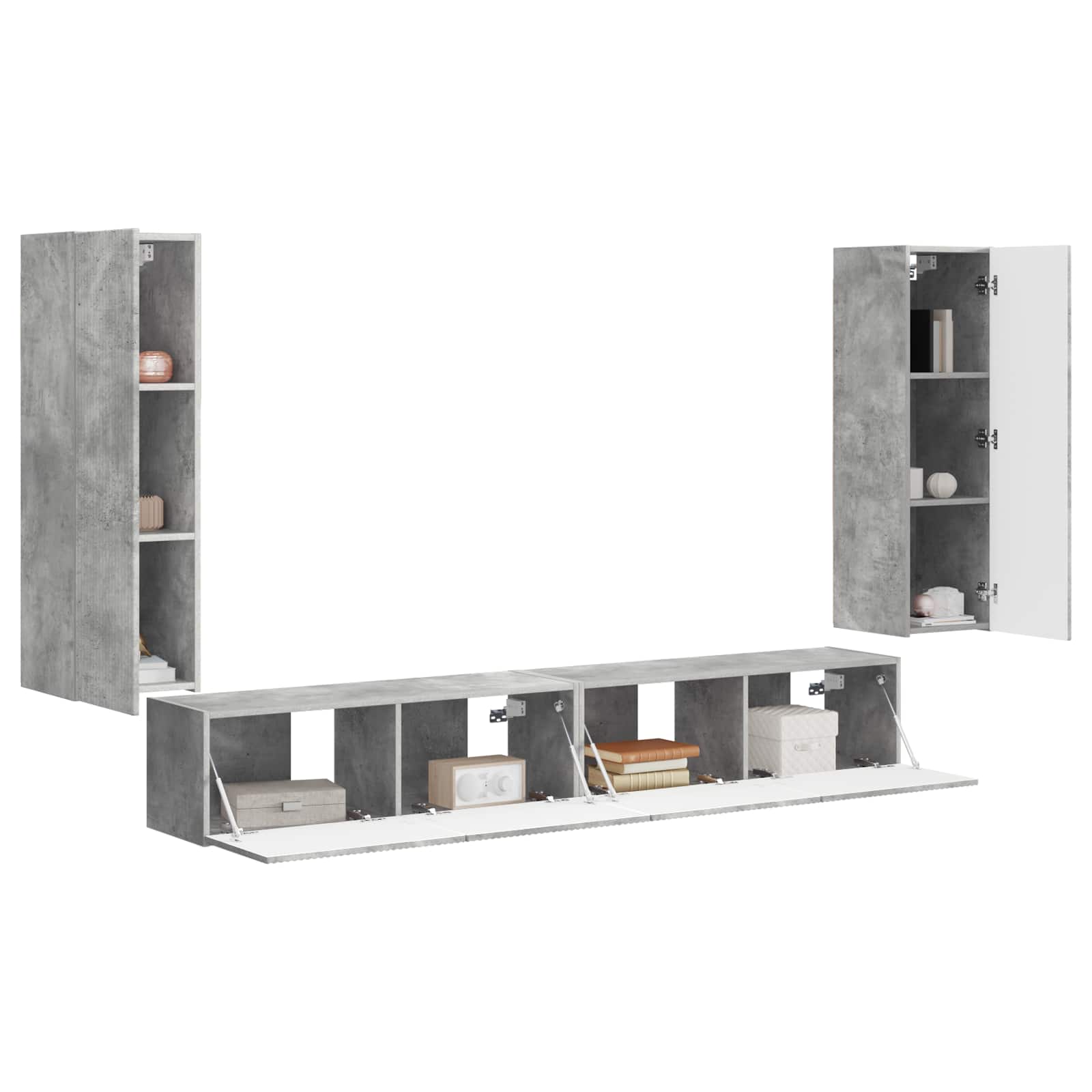 TV Wandkast Set Wandgemonteerd 4 pcs Beton Grijs Bewerkt hout is nu te koop bij PeponiXL, paradijselijk wonen!