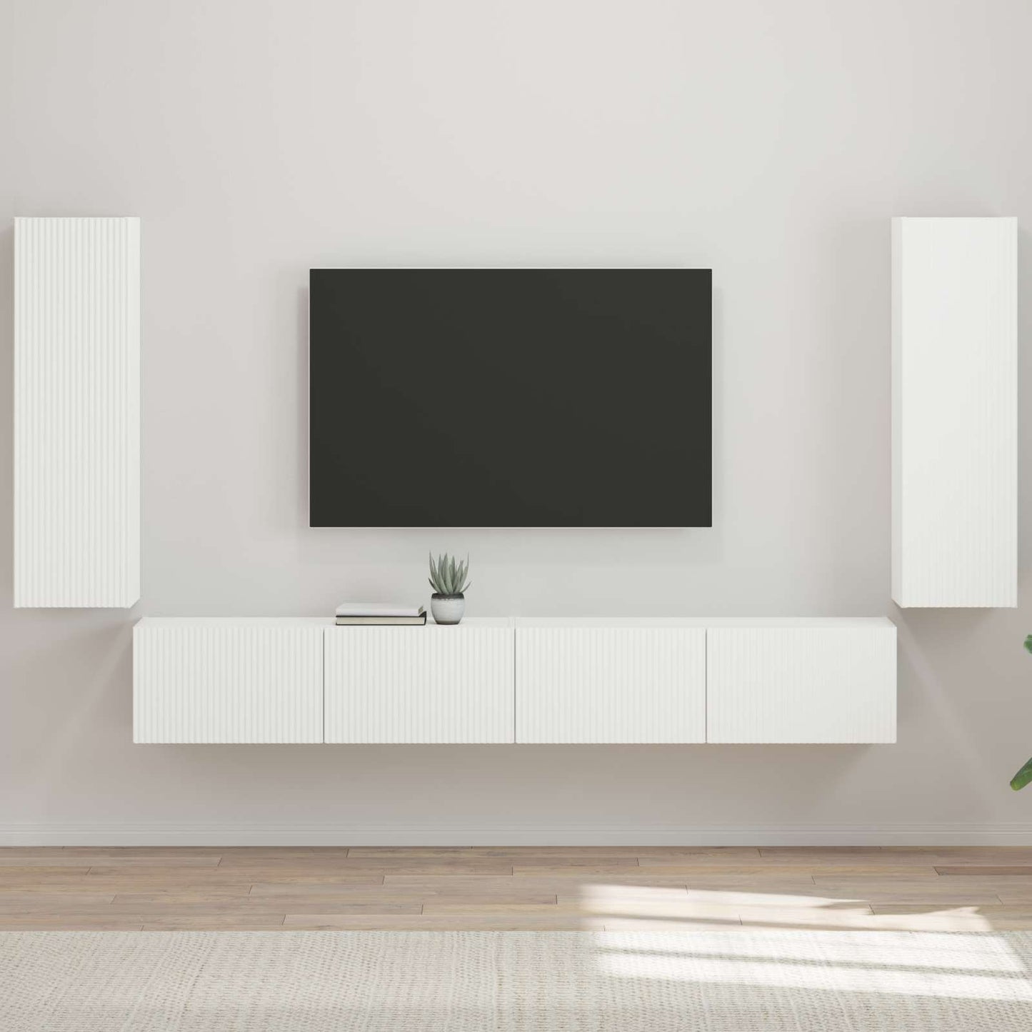 TV Wandkast Set Wandgemonteerd 4 pcs Hoogglans wit Bewerkt hout is nu te koop bij PeponiXL, paradijselijk wonen!