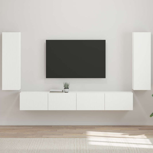 TV Wandkast Set Wandgemonteerd 4 pcs Hoogglans wit Bewerkt hout is nu te koop bij PeponiXL, paradijselijk wonen!
