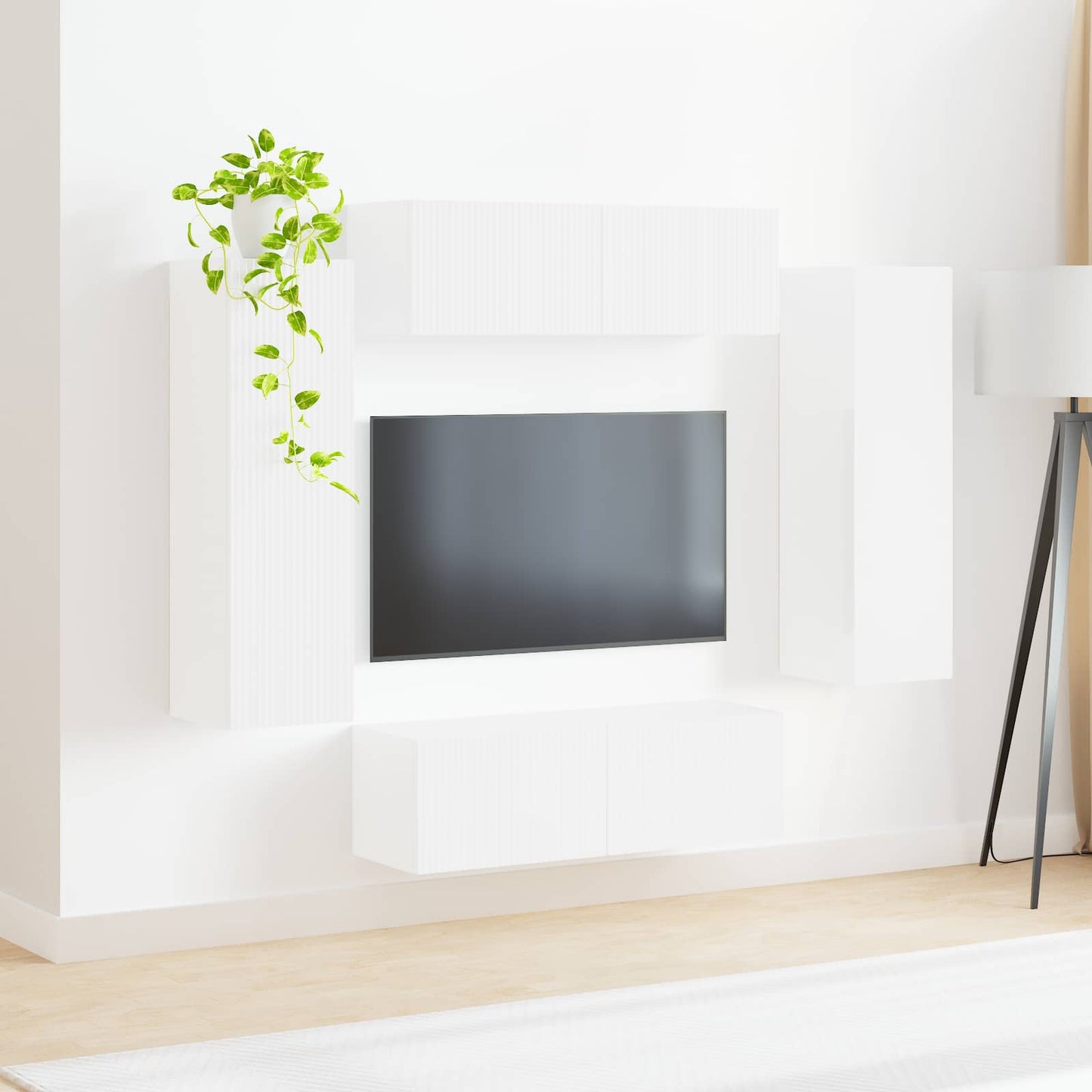 TV Wandkast Set Wandgemonteerd 4 pcs Hoogglans wit Bewerkt hout is nu te koop bij PeponiXL, paradijselijk wonen!