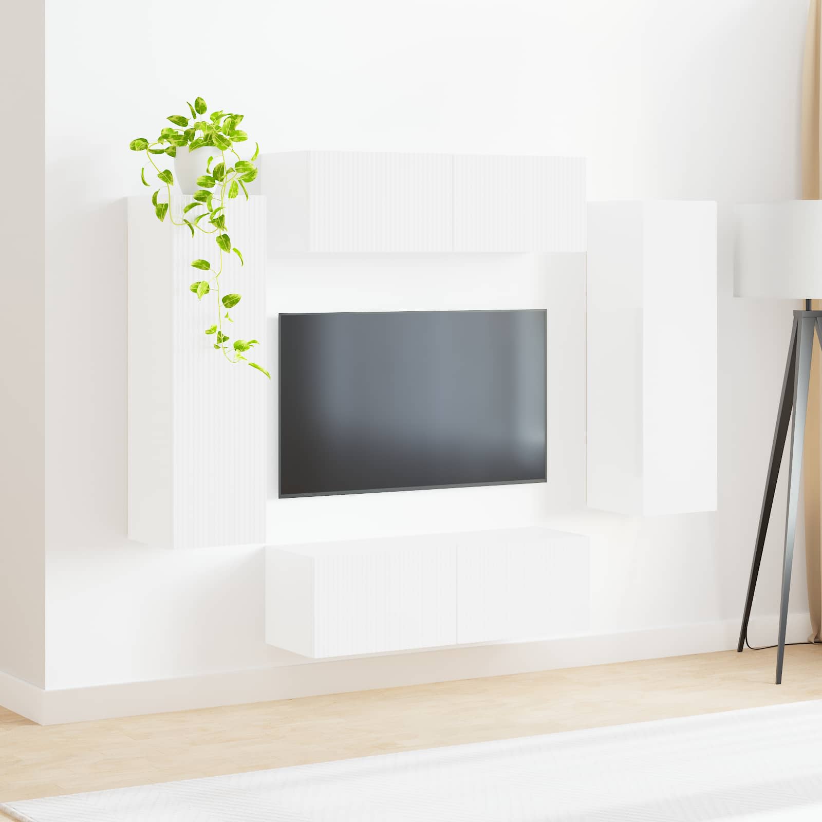 TV Wandkast Set Wandgemonteerd 4 pcs Hoogglans wit Bewerkt hout is nu te koop bij PeponiXL, paradijselijk wonen!