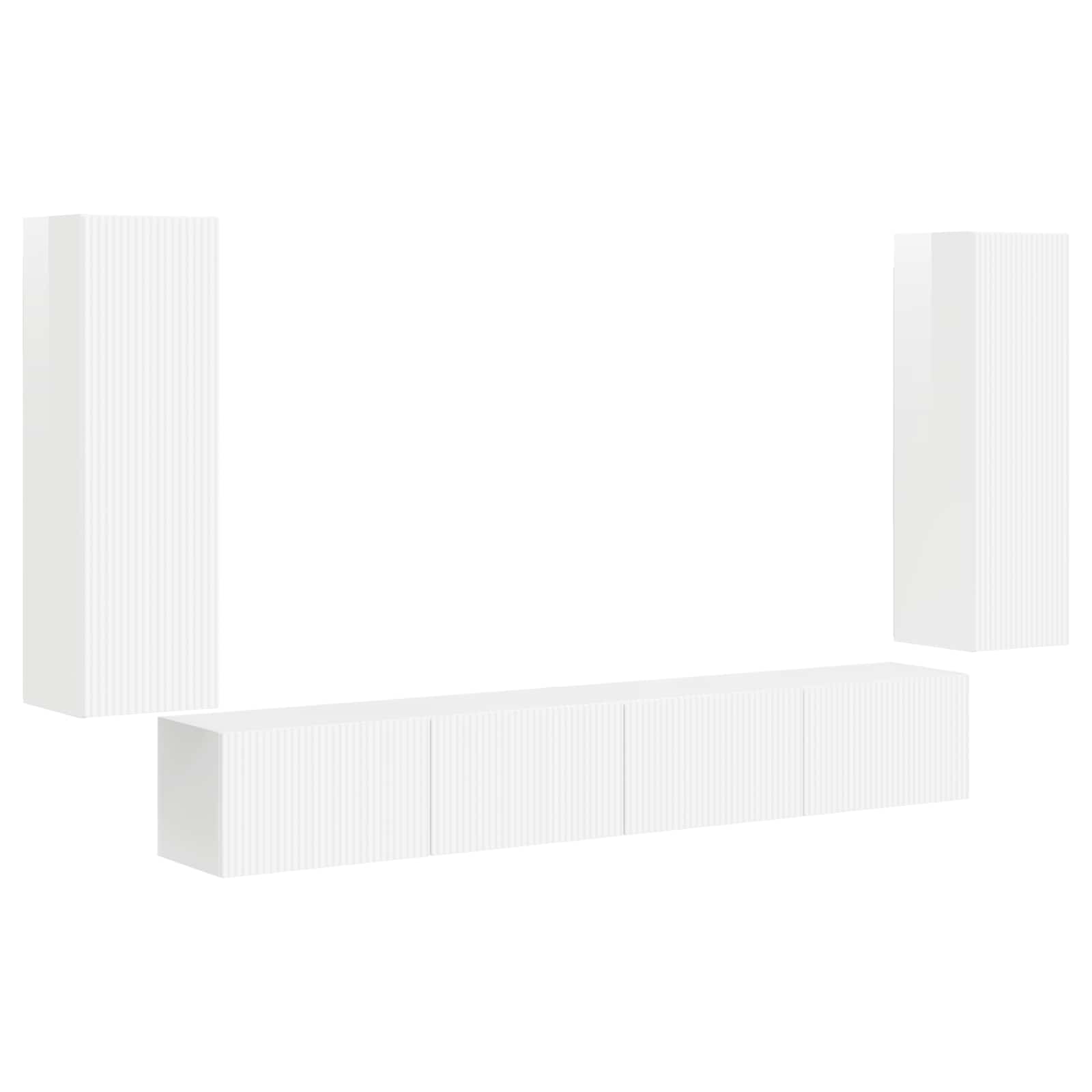 TV Wandkast Set Wandgemonteerd 4 pcs Hoogglans wit Bewerkt hout is nu te koop bij PeponiXL, paradijselijk wonen!