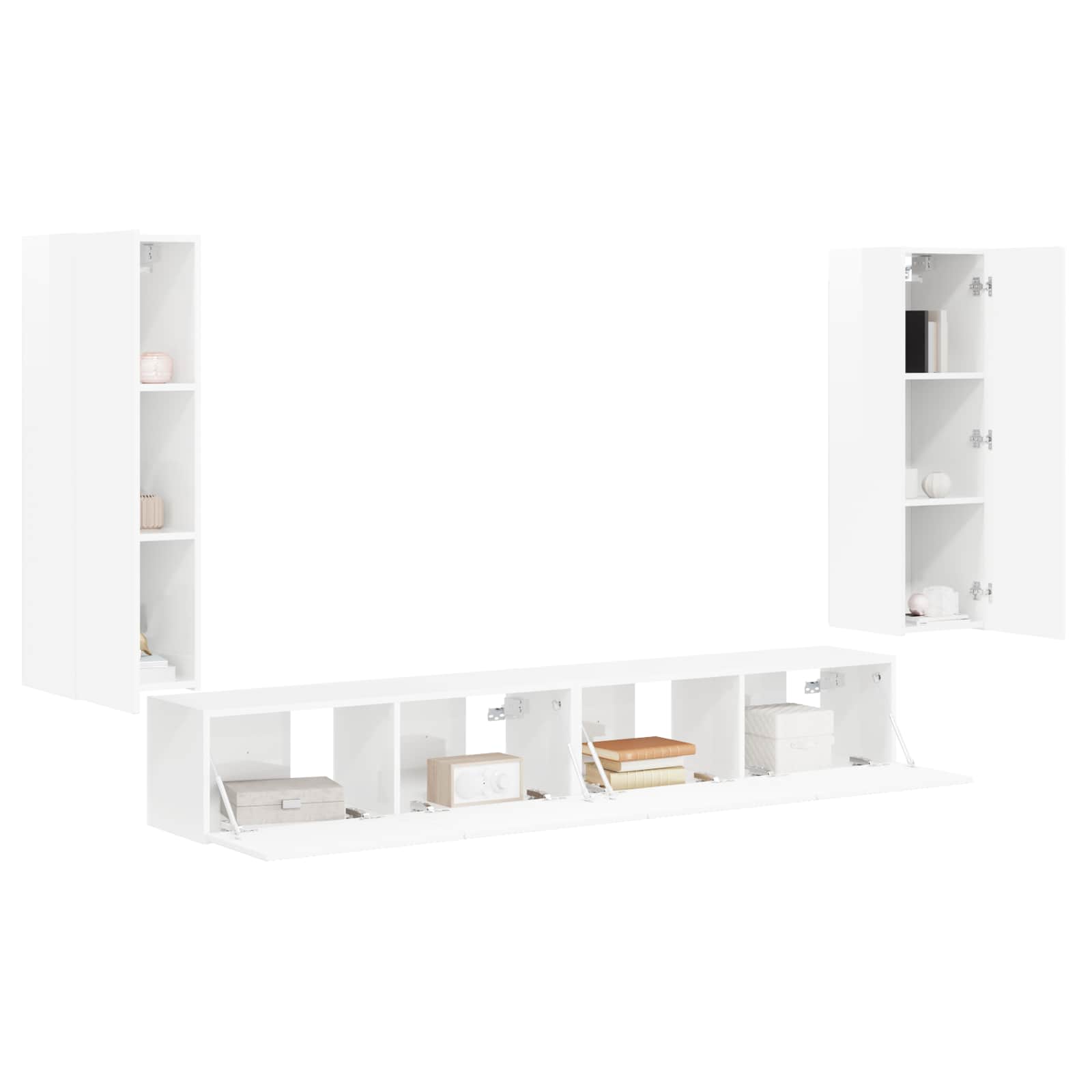 TV Wandkast Set Wandgemonteerd 4 pcs Hoogglans wit Bewerkt hout is nu te koop bij PeponiXL, paradijselijk wonen!