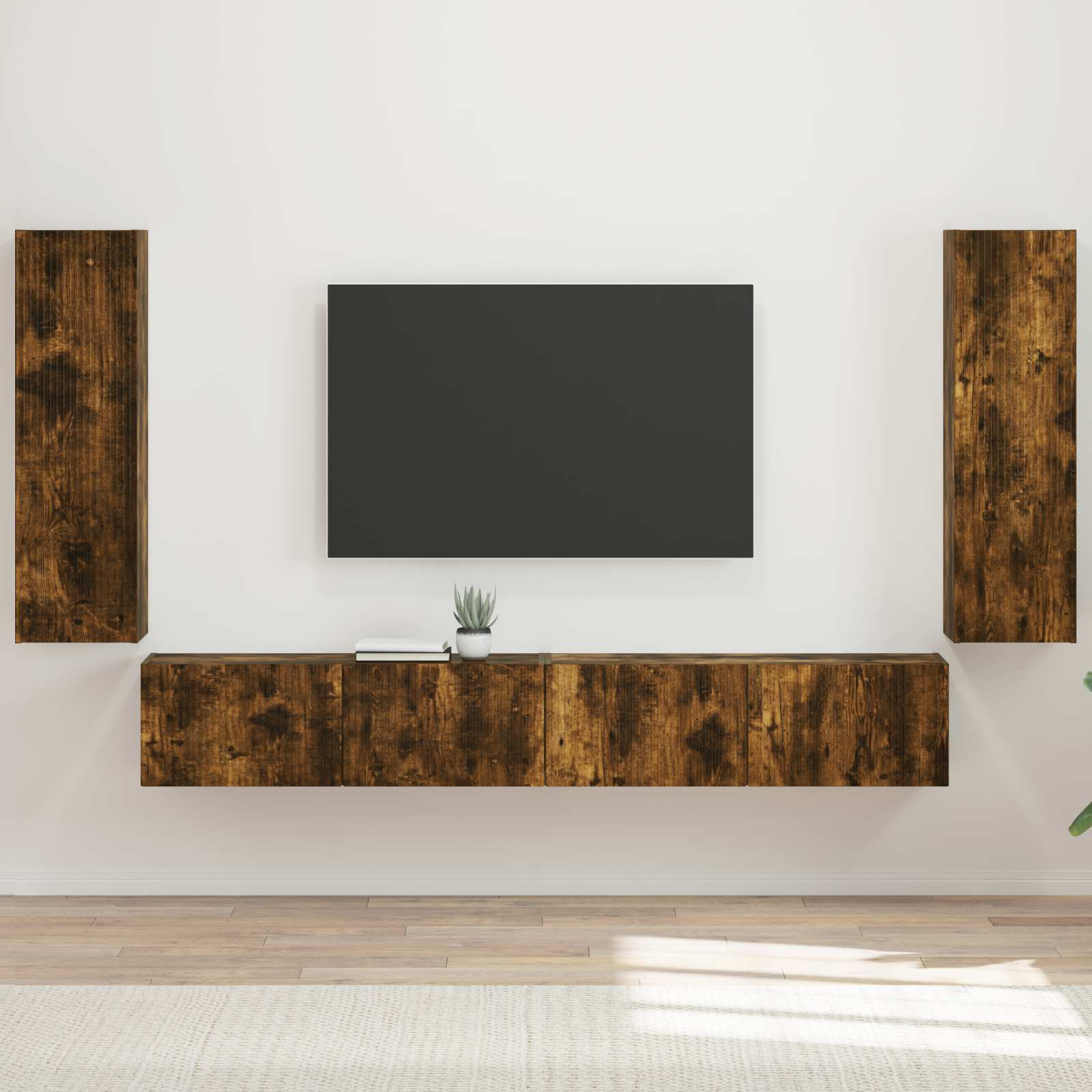 TV Wandkast Set Wandgemonteerd 4 pcs Gerookt eiken Bewerkt hout is nu te koop bij PeponiXL, paradijselijk wonen!