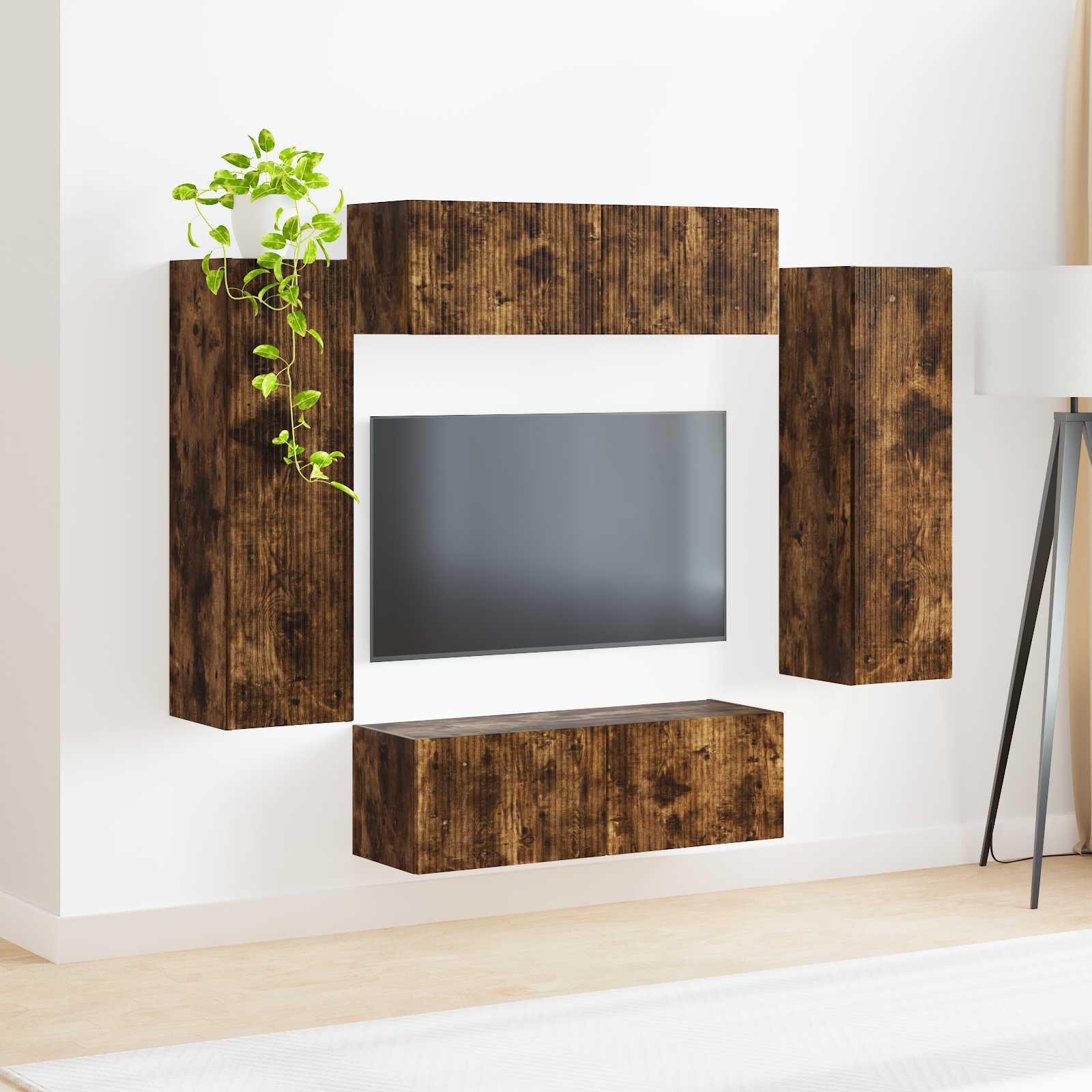TV Wandkast Set Wandgemonteerd 4 pcs Gerookt eiken Bewerkt hout is nu te koop bij PeponiXL, paradijselijk wonen!