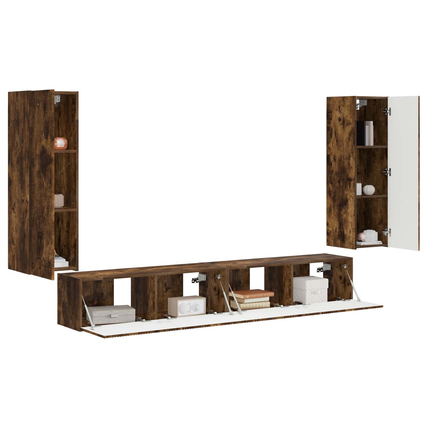 TV Wandkast Set Wandgemonteerd 4 pcs Gerookt eiken Bewerkt hout is nu te koop bij PeponiXL, paradijselijk wonen!
