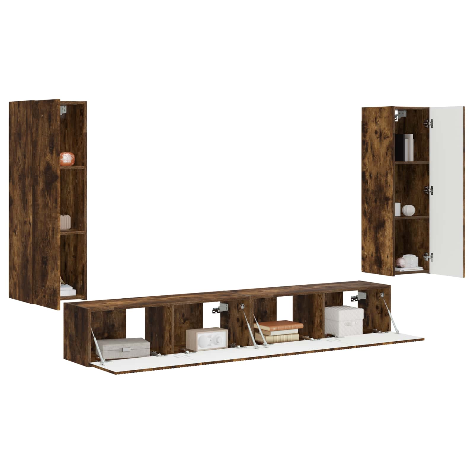 TV Wandkast Set Wandgemonteerd 4 pcs Gerookt eiken Bewerkt hout is nu te koop bij PeponiXL, paradijselijk wonen!