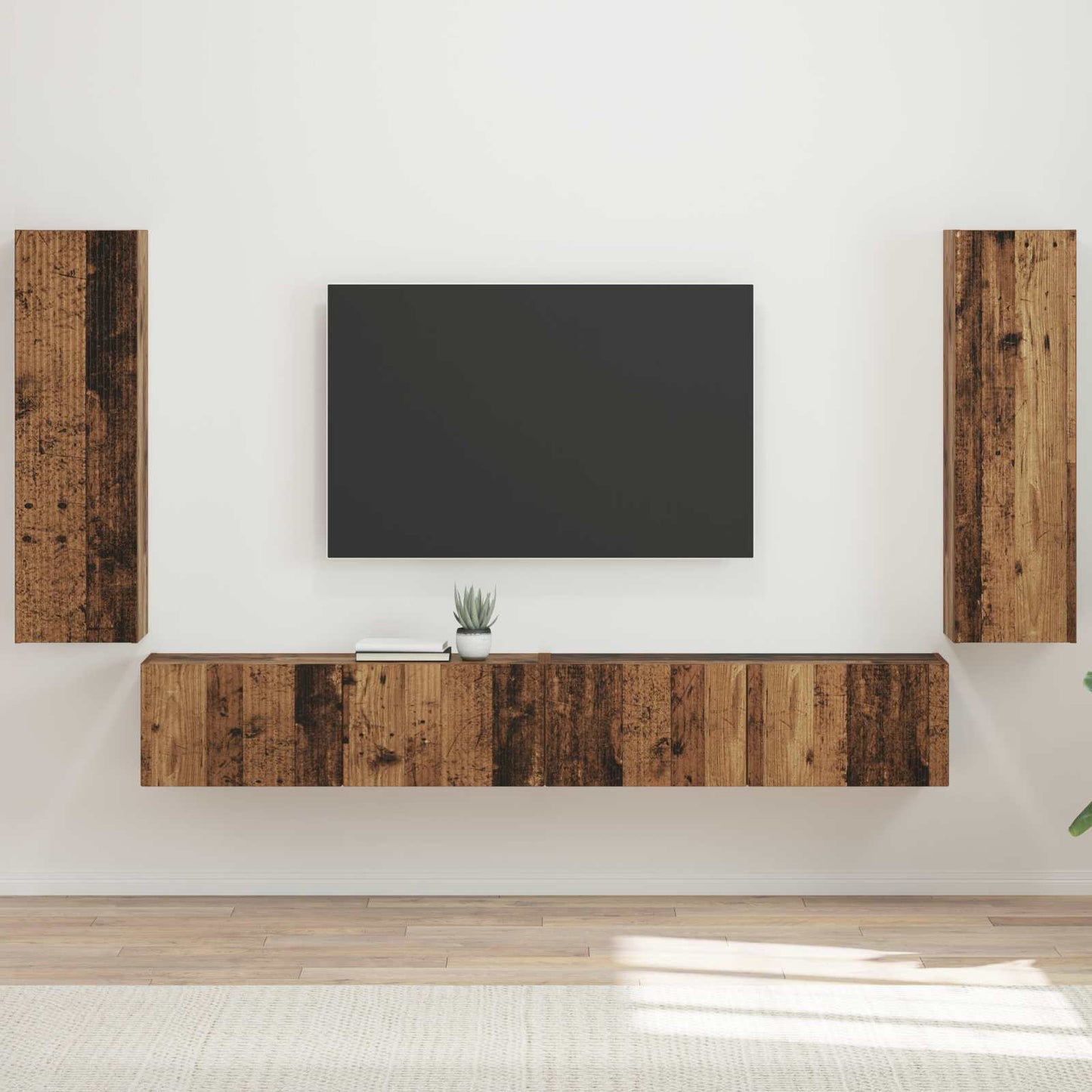 TV Wandkast Set Wandgemonteerd 4 pcs Oudhout Bewerkt hout is nu te koop bij PeponiXL, paradijselijk wonen!