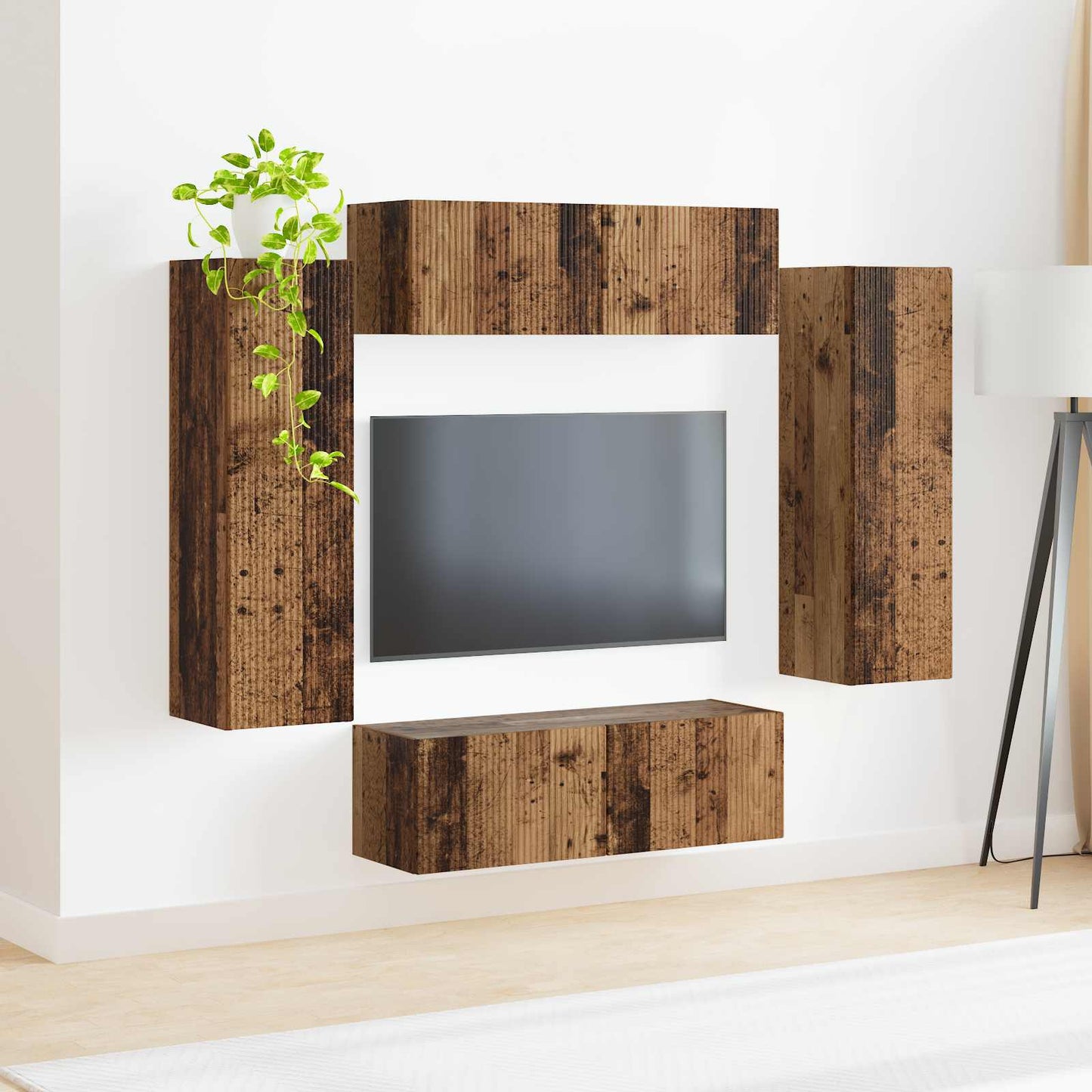 TV Wandkast Set Wandgemonteerd 4 pcs Oudhout Bewerkt hout is nu te koop bij PeponiXL, paradijselijk wonen!