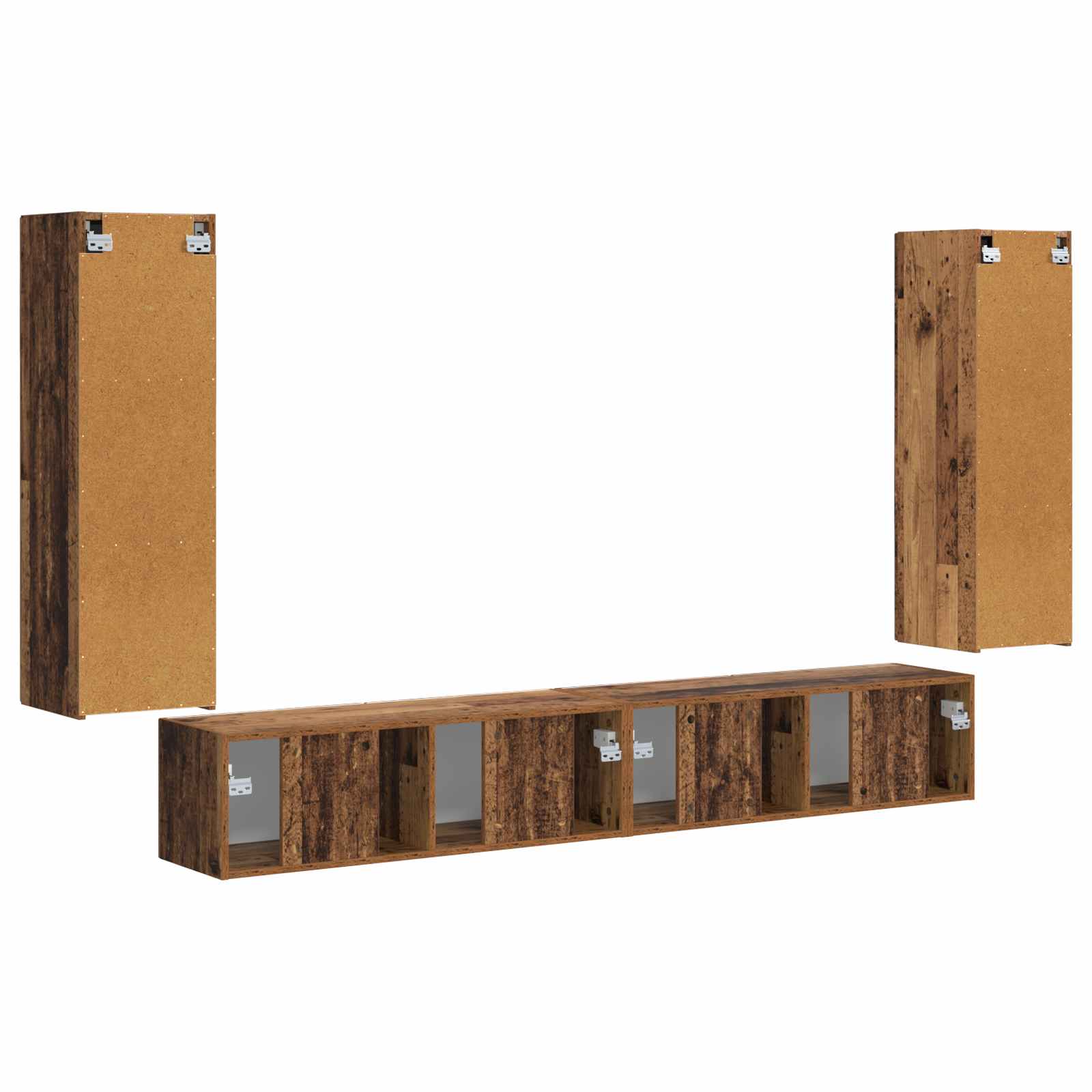TV Wandkast Set Wandgemonteerd 4 pcs Oudhout Bewerkt hout is nu te koop bij PeponiXL, paradijselijk wonen!