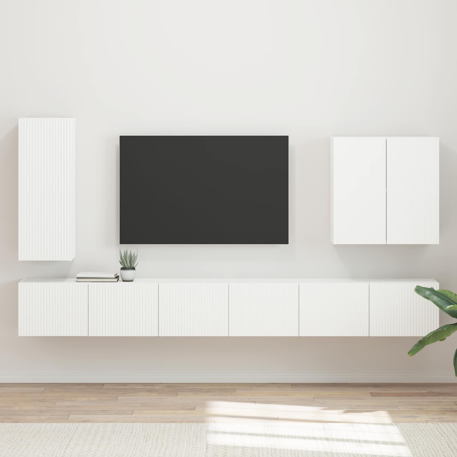 TV Wandkast Set Wandgemonteerd 6 pcs Wit is nu te koop bij PeponiXL, paradijselijk wonen!