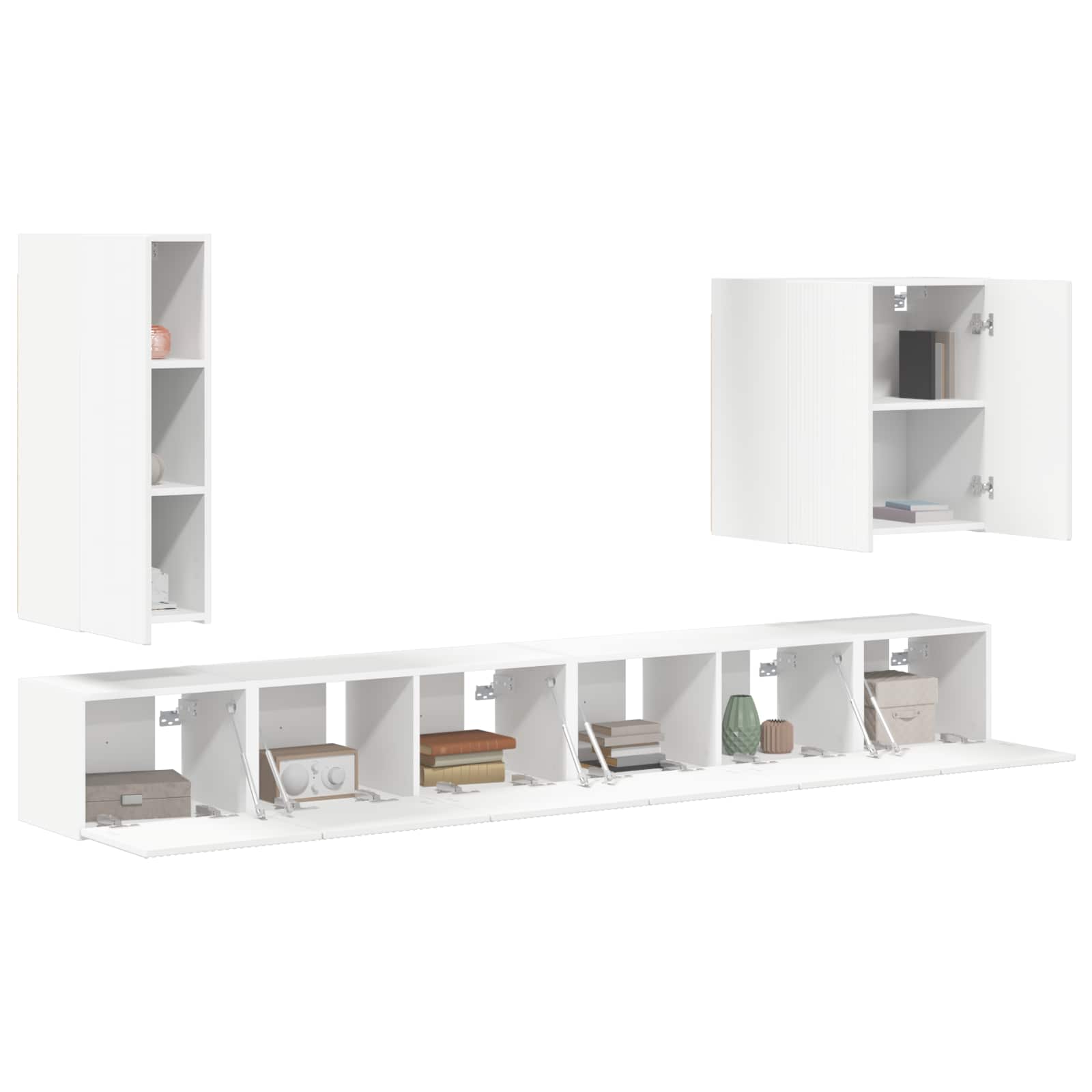 TV Wandkast Set Wandgemonteerd 6 pcs Wit is nu te koop bij PeponiXL, paradijselijk wonen!