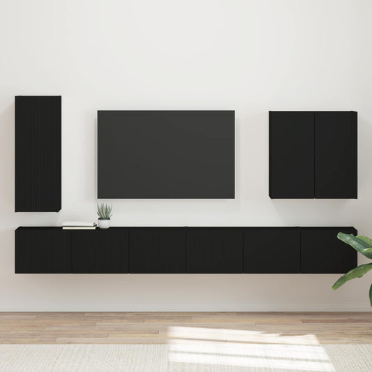 TV Wandkast Set Wandgemonteerd 6 pcs Zwart is nu te koop bij PeponiXL, paradijselijk wonen!