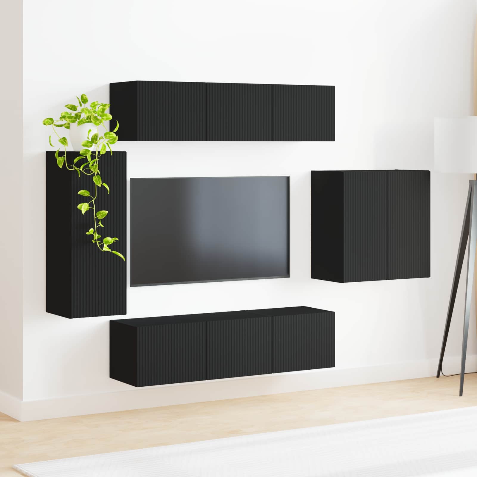 TV Wandkast Set Wandgemonteerd 6 pcs Zwart is nu te koop bij PeponiXL, paradijselijk wonen!