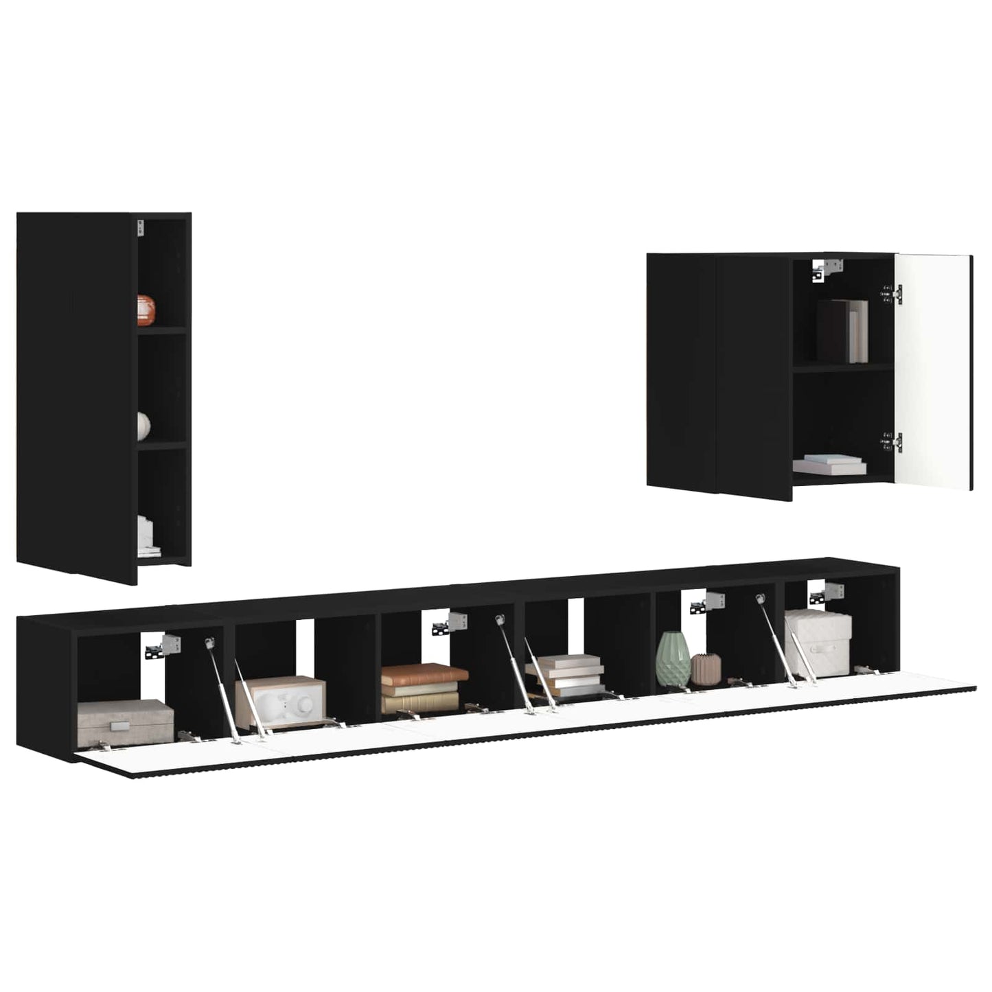 TV Wandkast Set Wandgemonteerd 6 pcs Zwart is nu te koop bij PeponiXL, paradijselijk wonen!