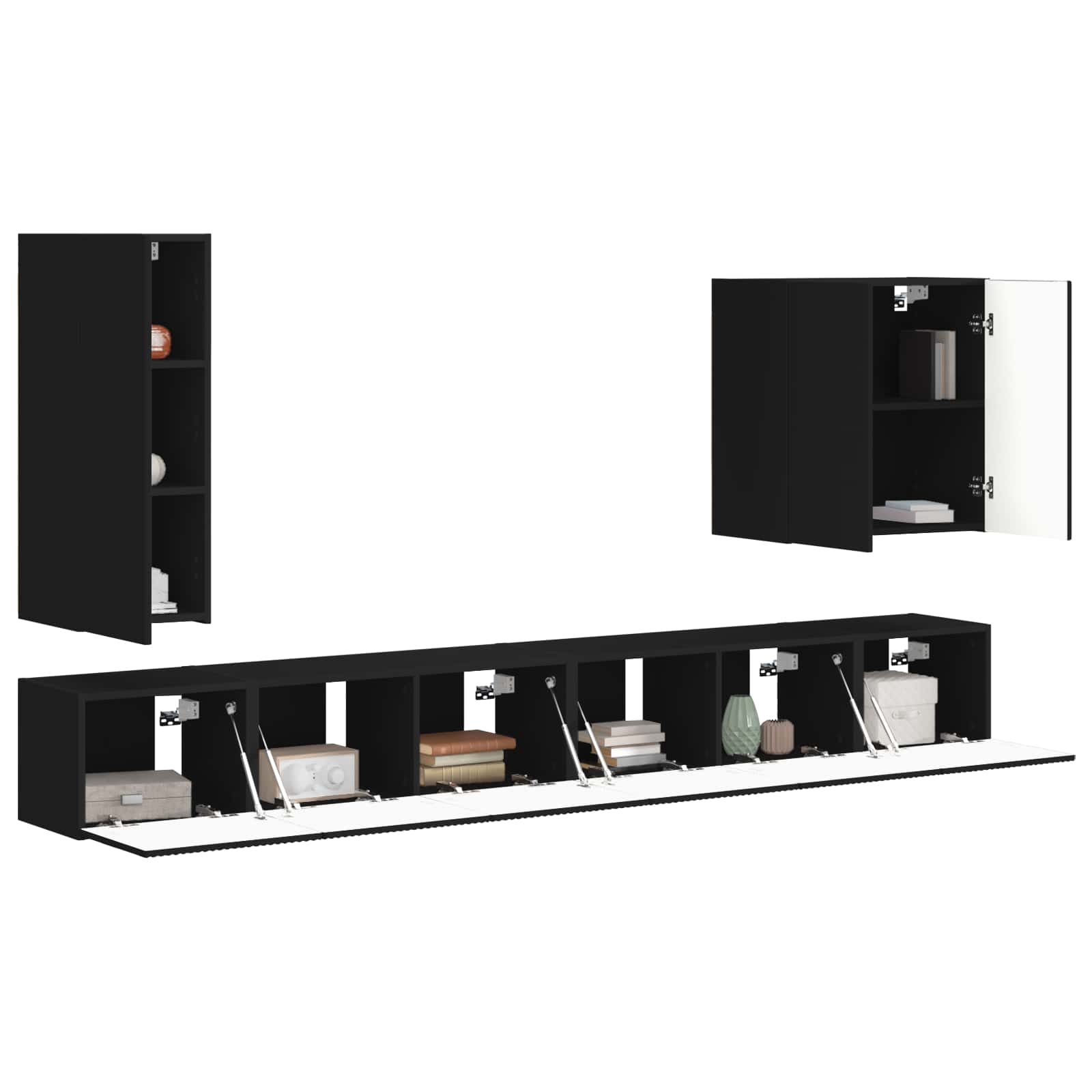 TV Wandkast Set Wandgemonteerd 6 pcs Zwart is nu te koop bij PeponiXL, paradijselijk wonen!