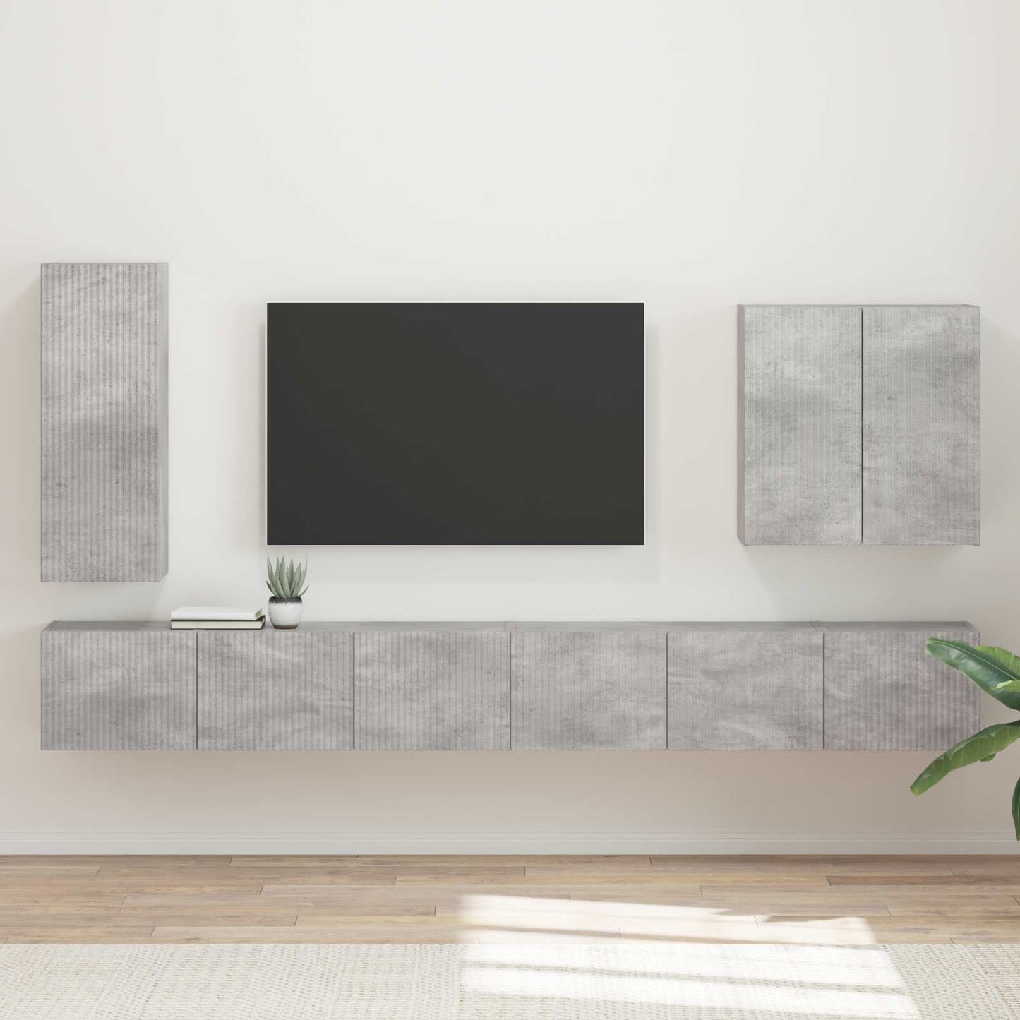 TV Wandkast Set Wandgemonteerd 6 pcs Beton Grijs is nu te koop bij PeponiXL, paradijselijk wonen!