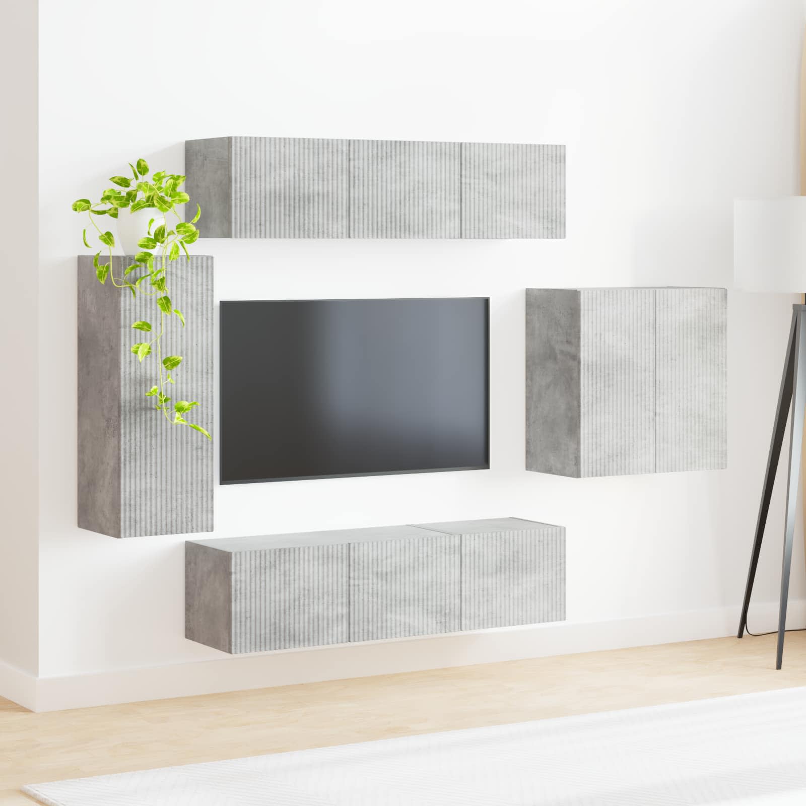 TV Wandkast Set Wandgemonteerd 6 pcs Beton Grijs is nu te koop bij PeponiXL, paradijselijk wonen!
