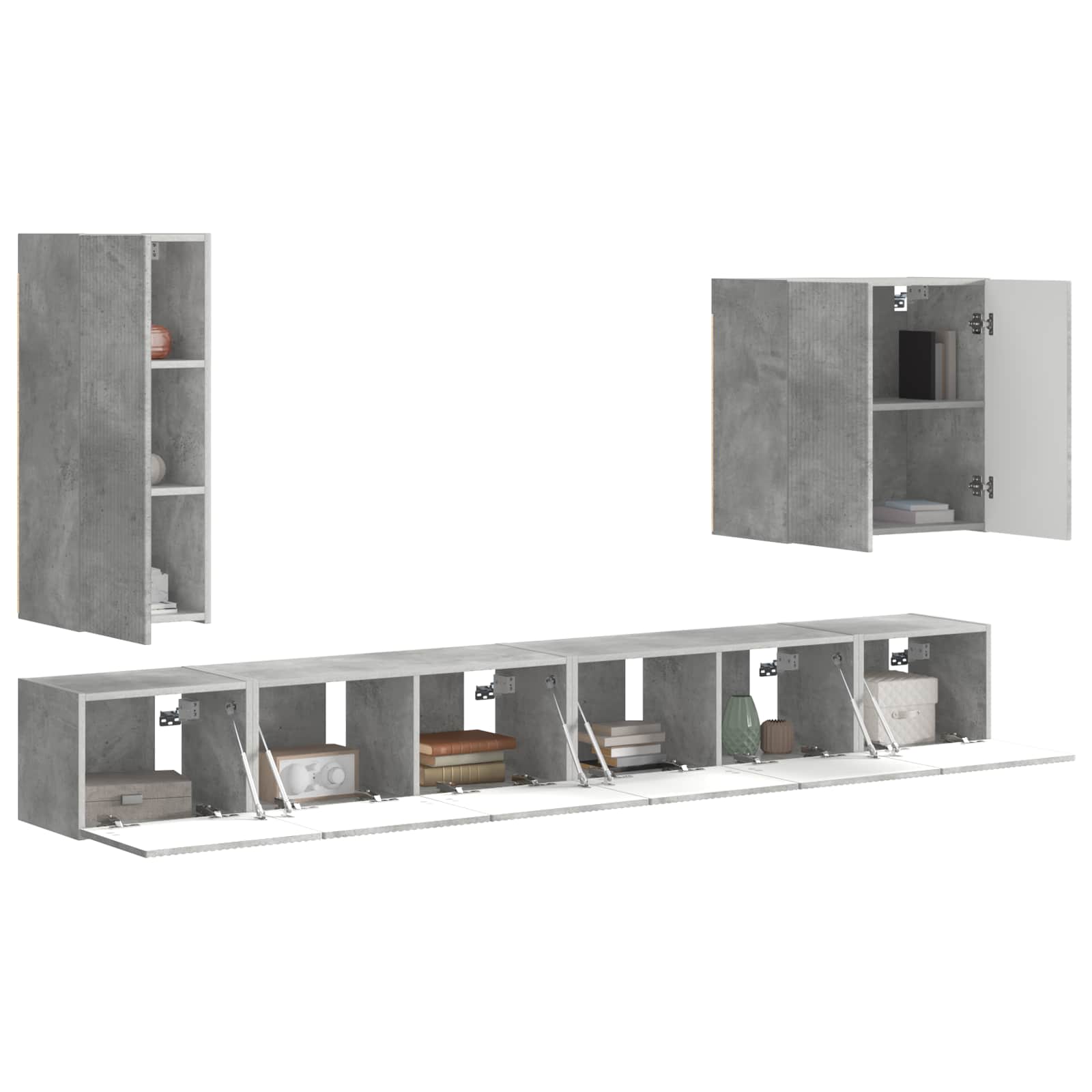 TV Wandkast Set Wandgemonteerd 6 pcs Beton Grijs is nu te koop bij PeponiXL, paradijselijk wonen!