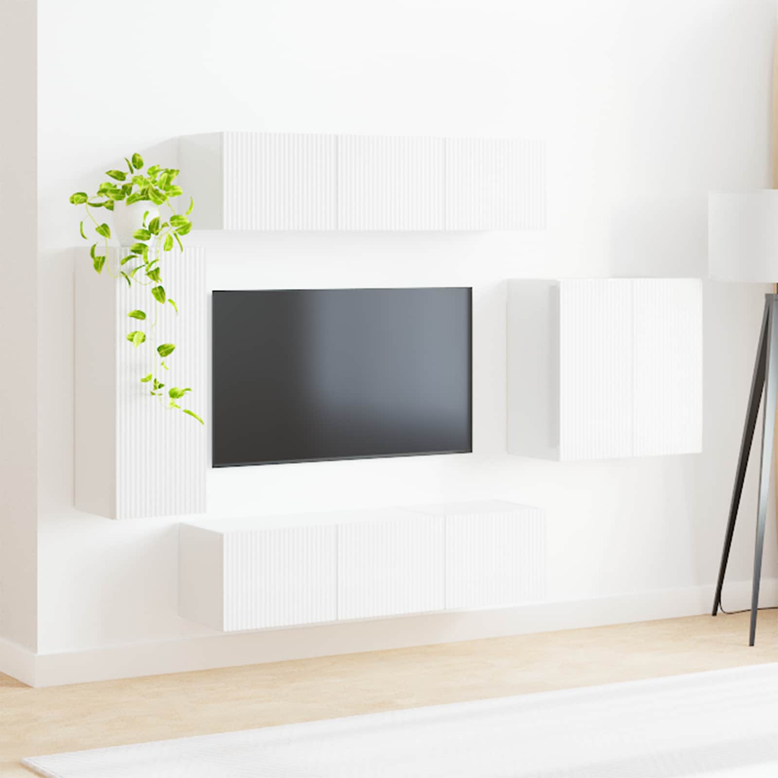 TV Wandkast Set Wandgemonteerd 6 pcs Hoogglans wit is nu te koop bij PeponiXL, paradijselijk wonen!