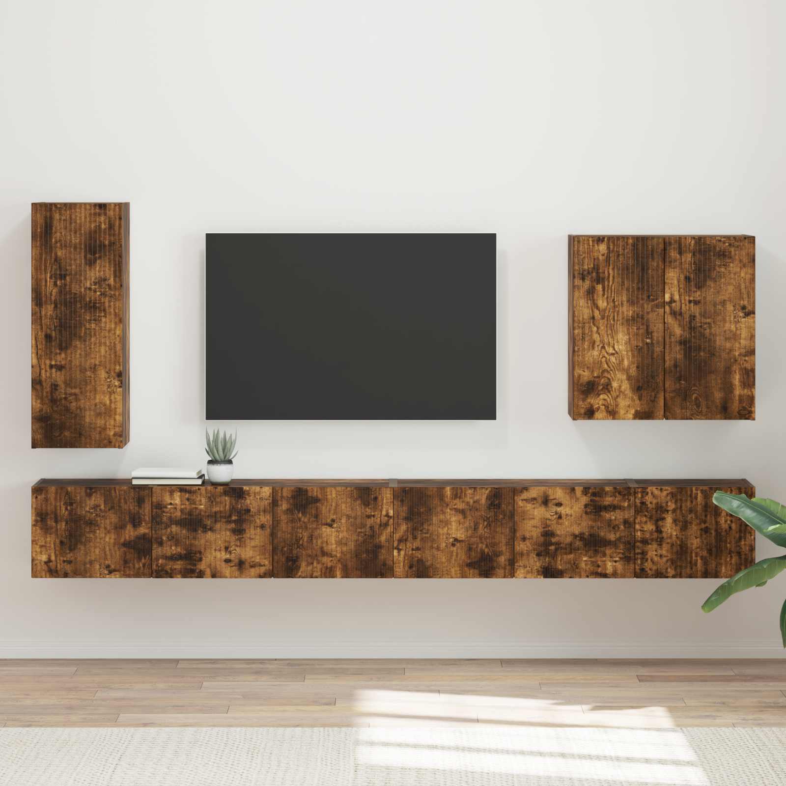 TV Wandkast Set Wandgemonteerd 6 pcs Gerookt eiken is nu te koop bij PeponiXL, paradijselijk wonen!