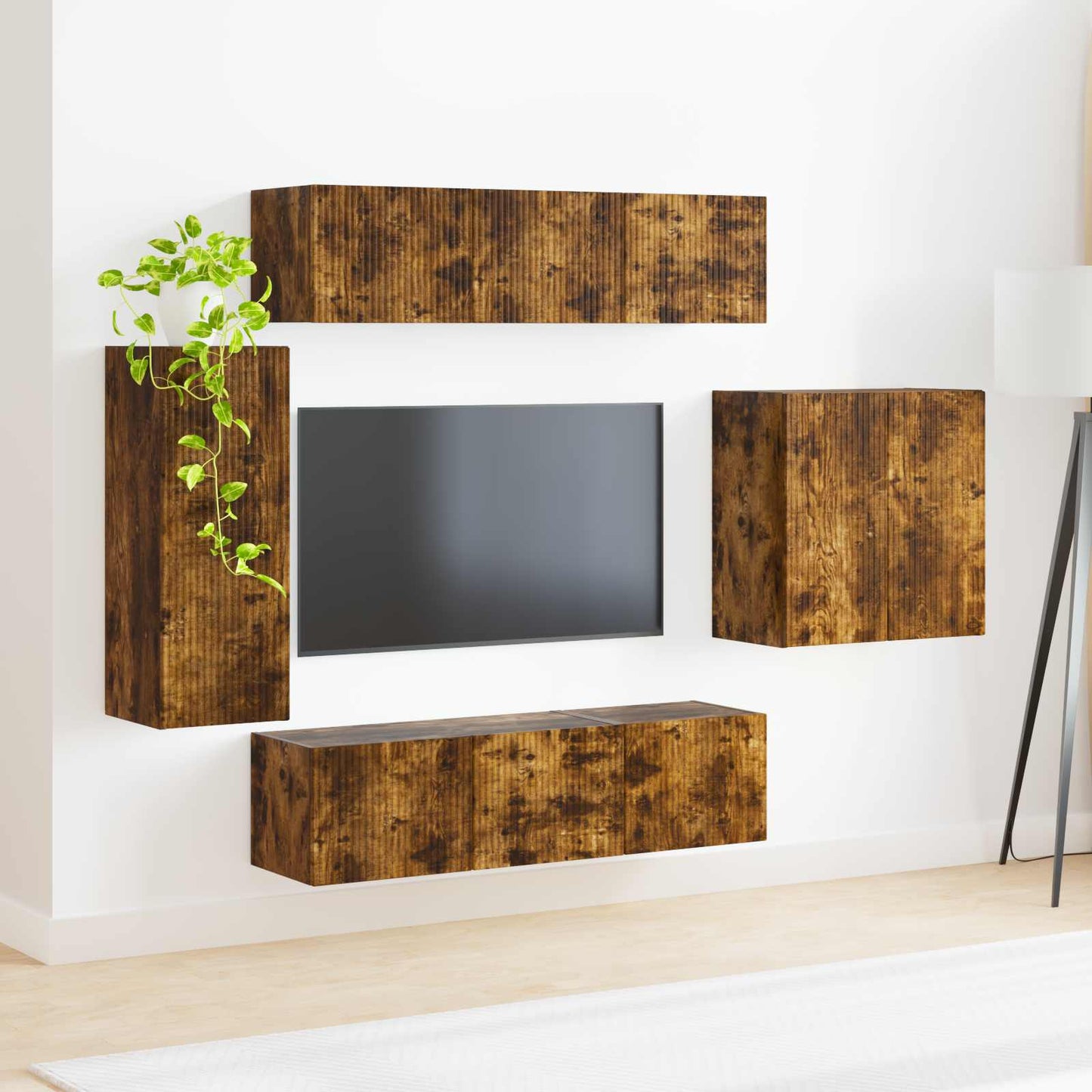 TV Wandkast Set Wandgemonteerd 6 pcs Gerookt eiken is nu te koop bij PeponiXL, paradijselijk wonen!
